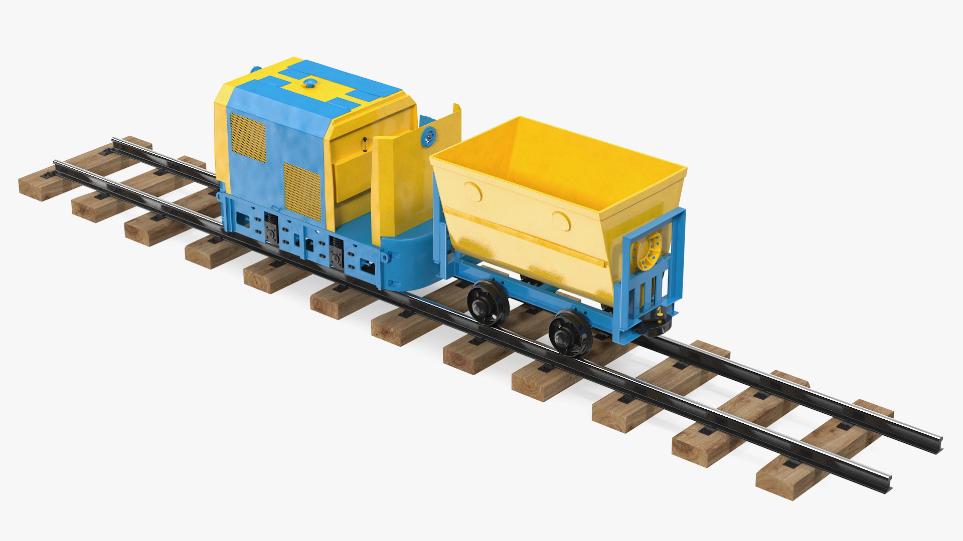 3D model Mining Locomotive with Minecart on Railway Section