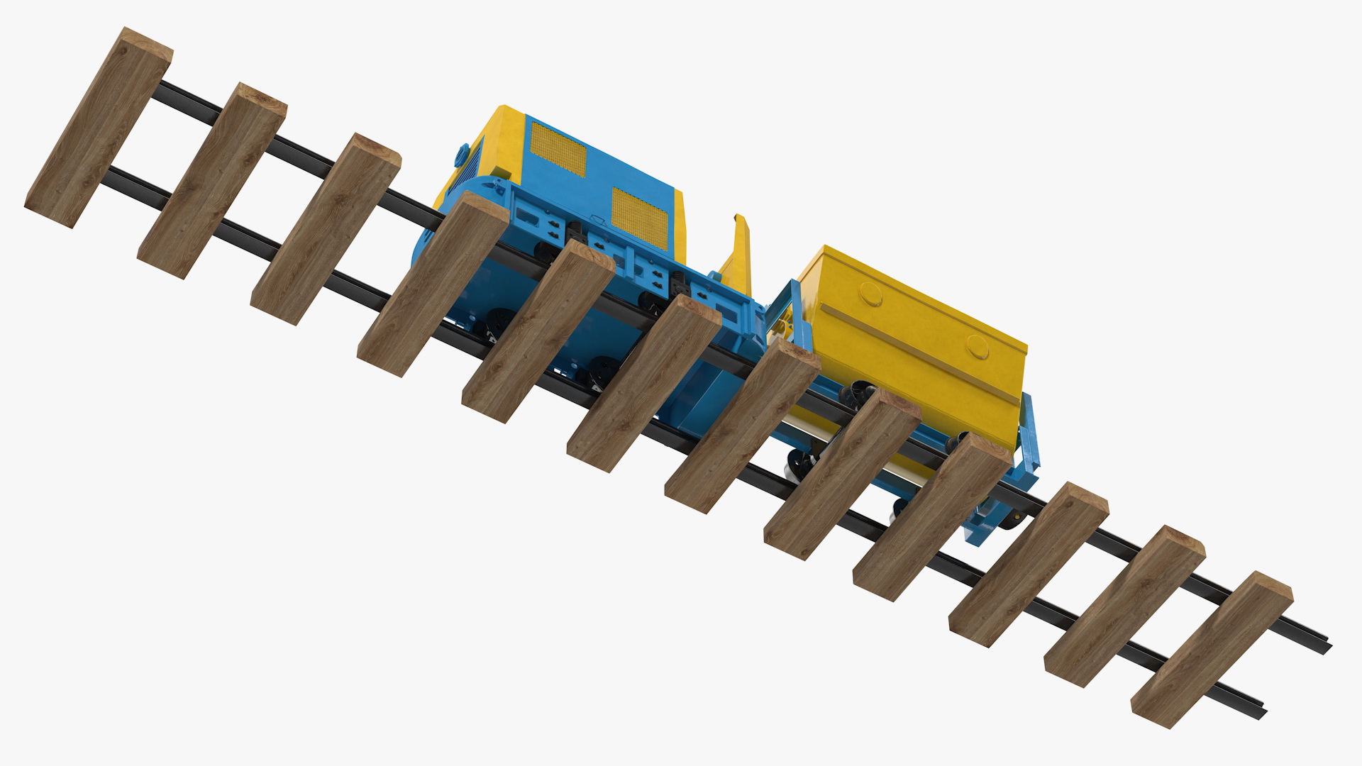 3D model Mining Locomotive with Minecart on Railway Section