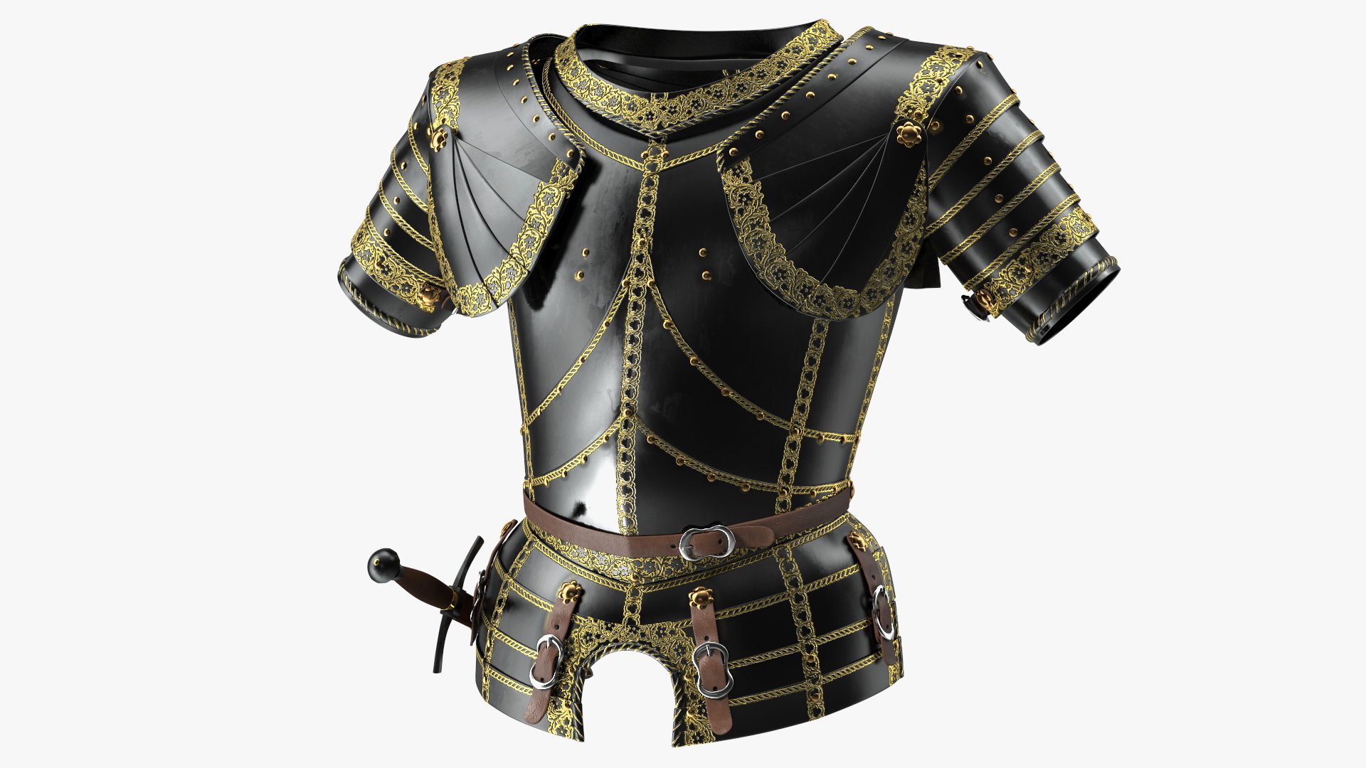 3D Medieval Knight Black Gold Chest Armor model