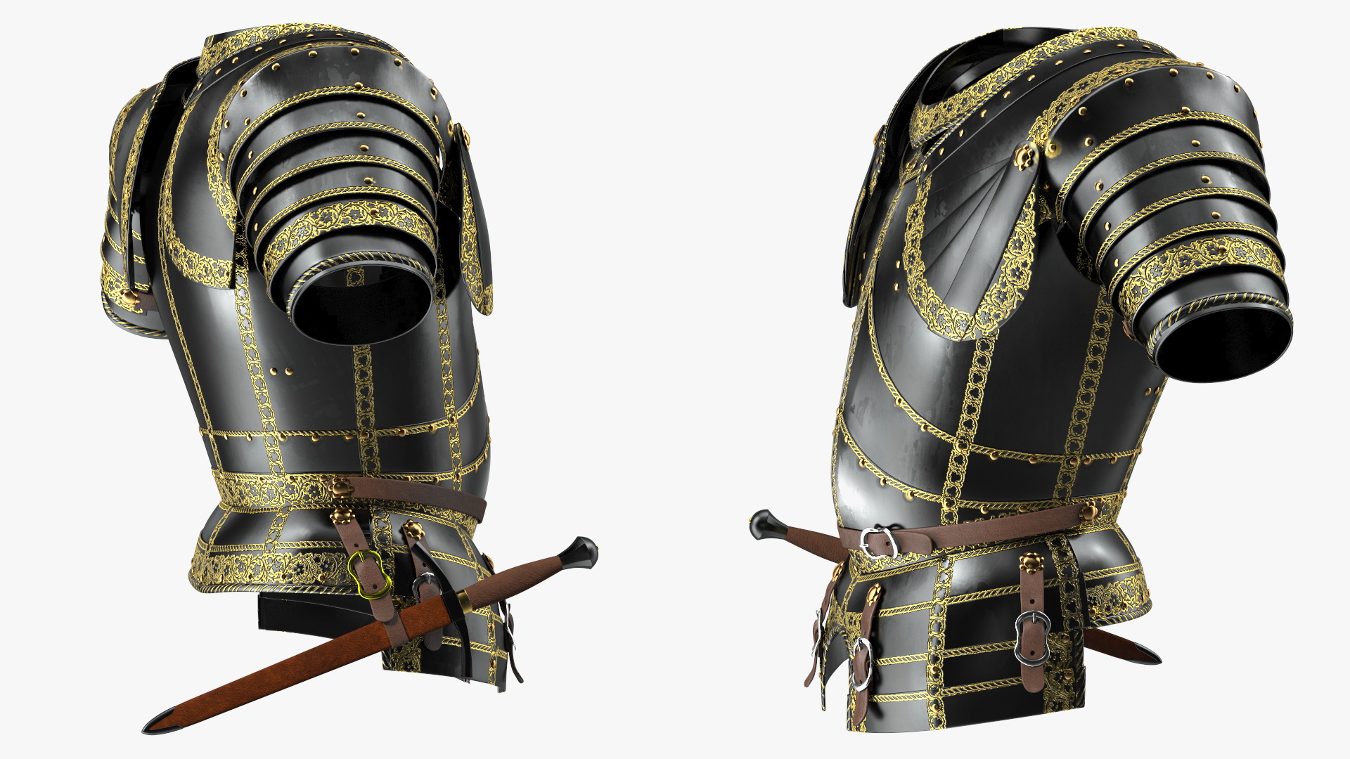 3D Medieval Knight Black Gold Chest Armor model