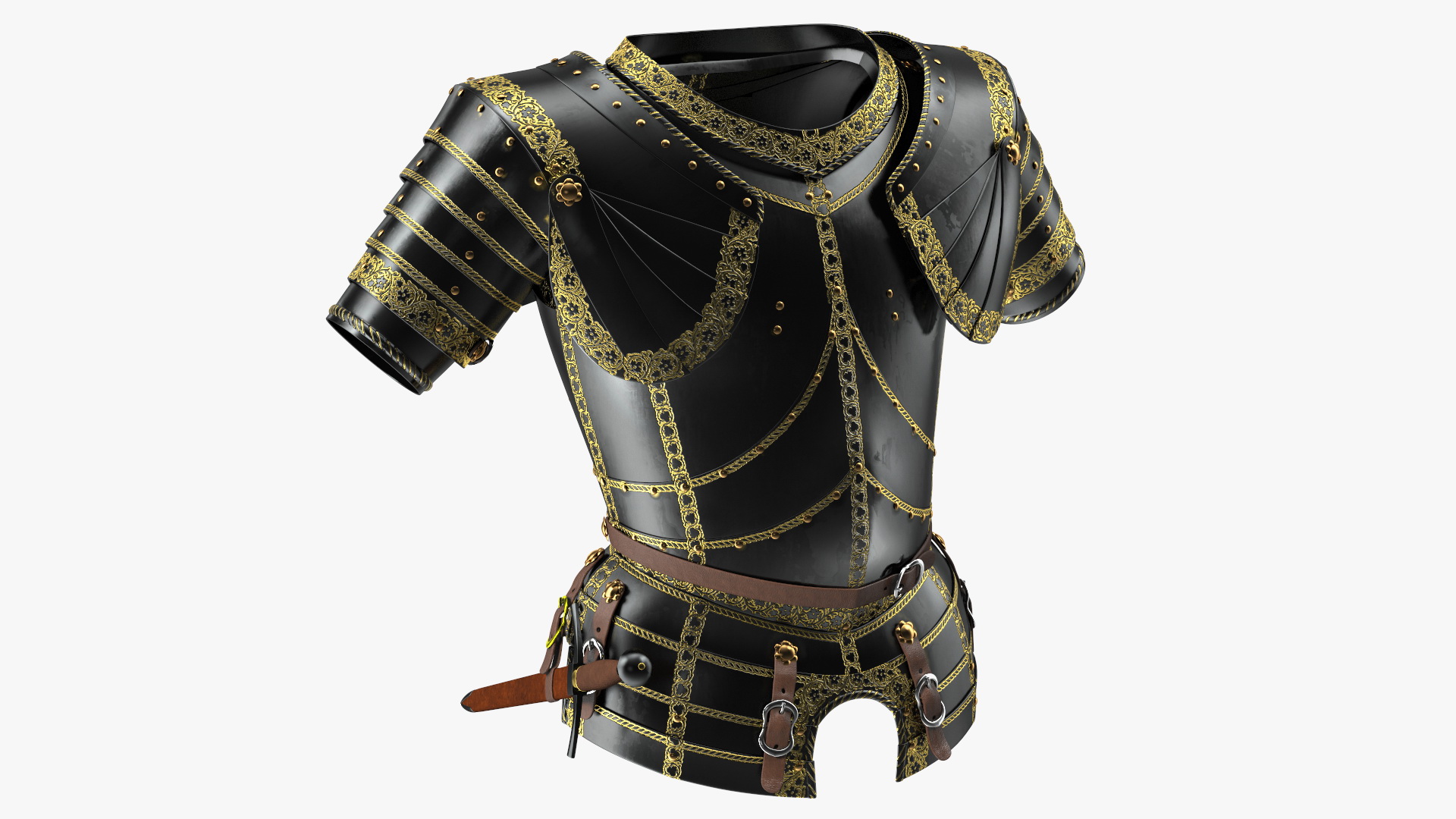 3D Medieval Knight Black Gold Chest Armor model