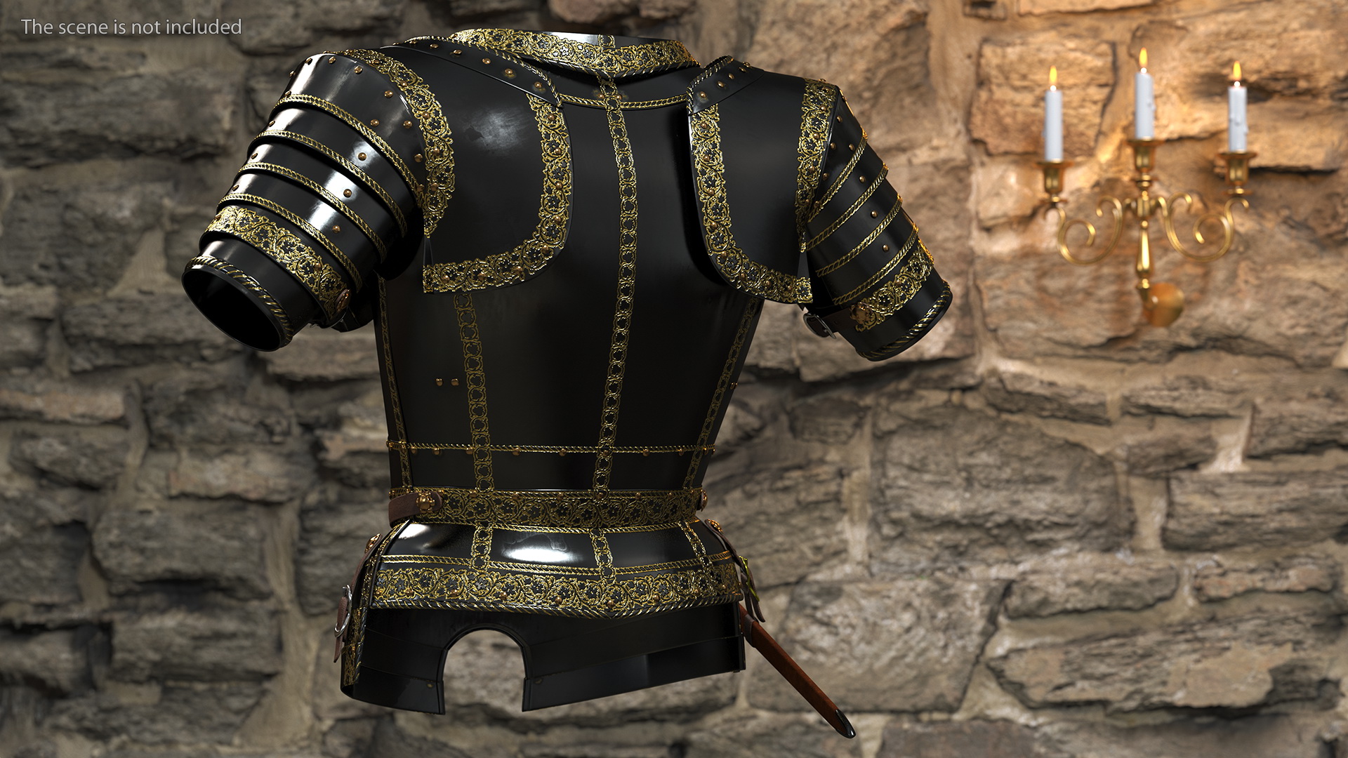 3D Medieval Knight Black Gold Chest Armor model