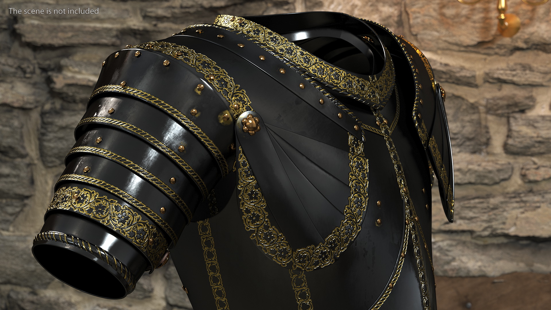 3D Medieval Knight Black Gold Chest Armor model