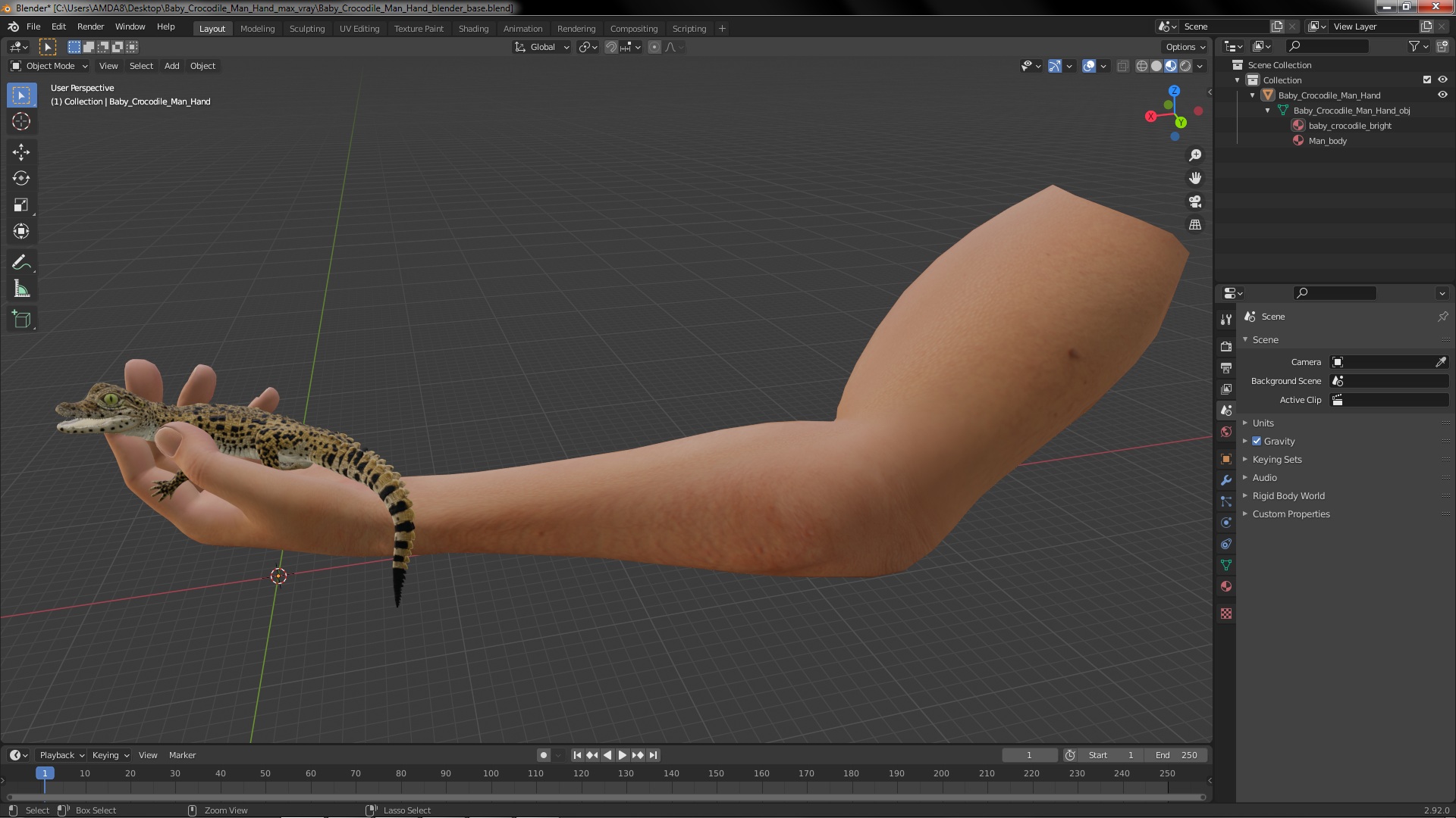 3D Baby Crocodile Man Hand model