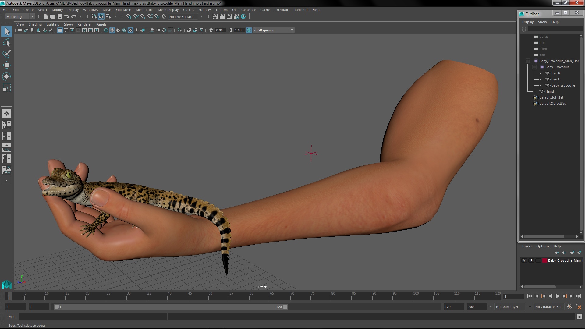 3D Baby Crocodile Man Hand model