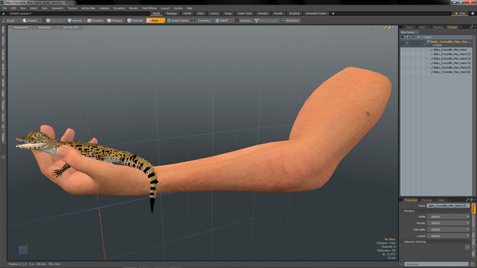 3D Baby Crocodile Man Hand model