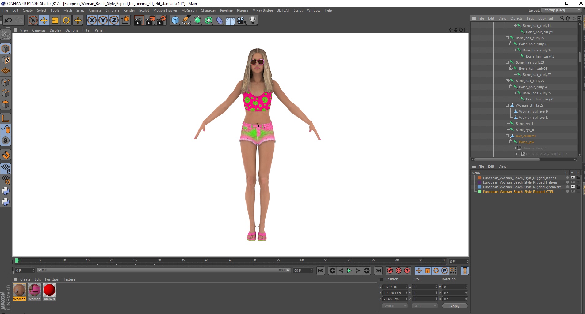 European Woman Beach Style Rigged for Cinema 4D 3D