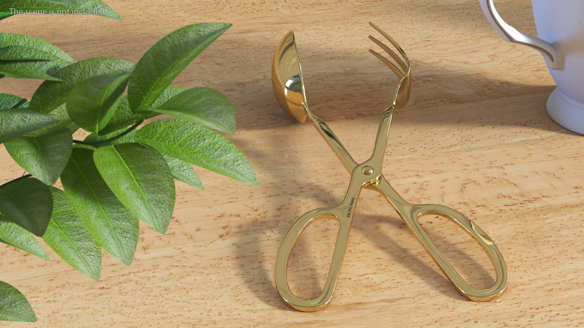 3D Scissor Serving Tongs with Fork and Spoon Gold