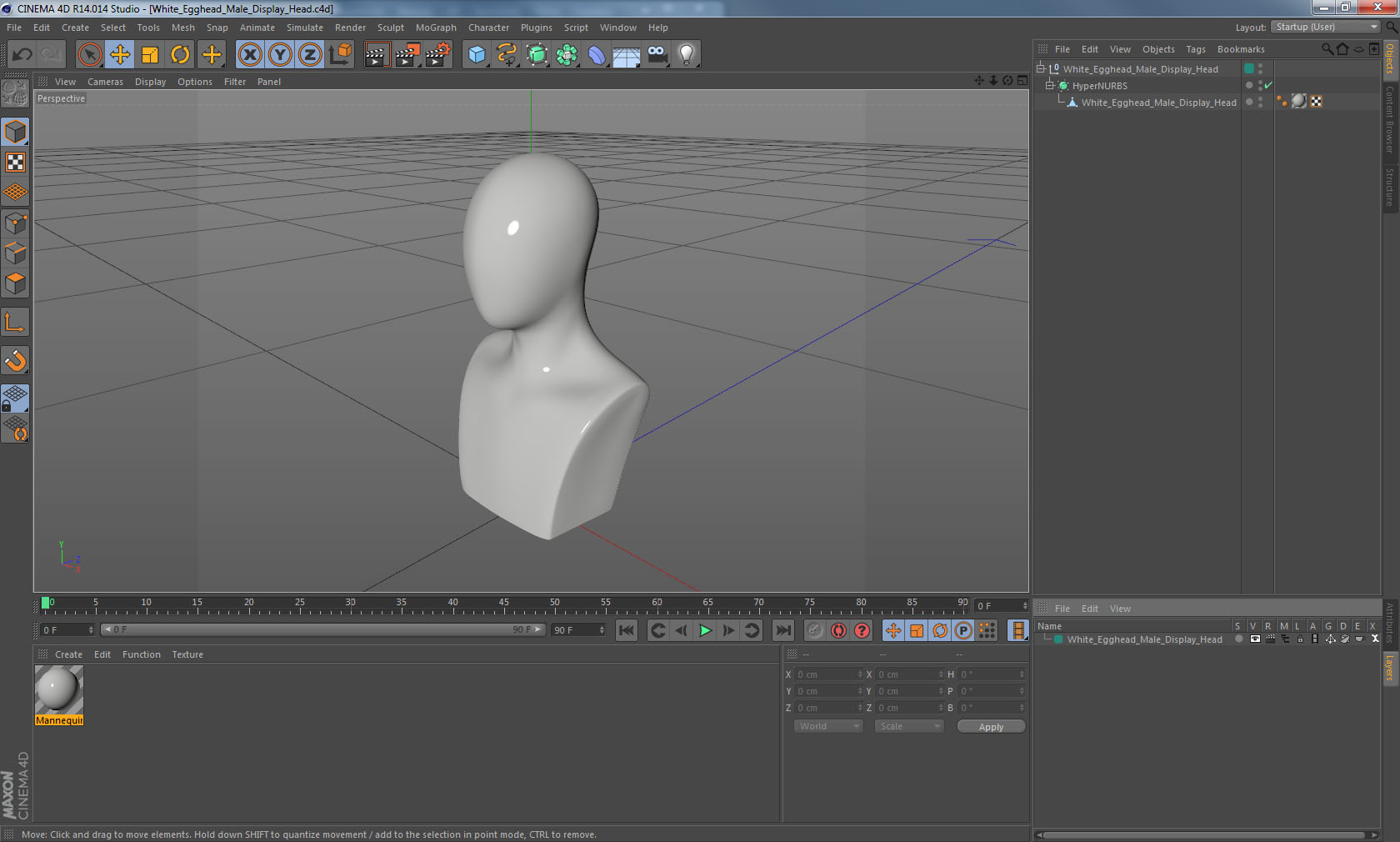 3D White Egghead Male Display Head