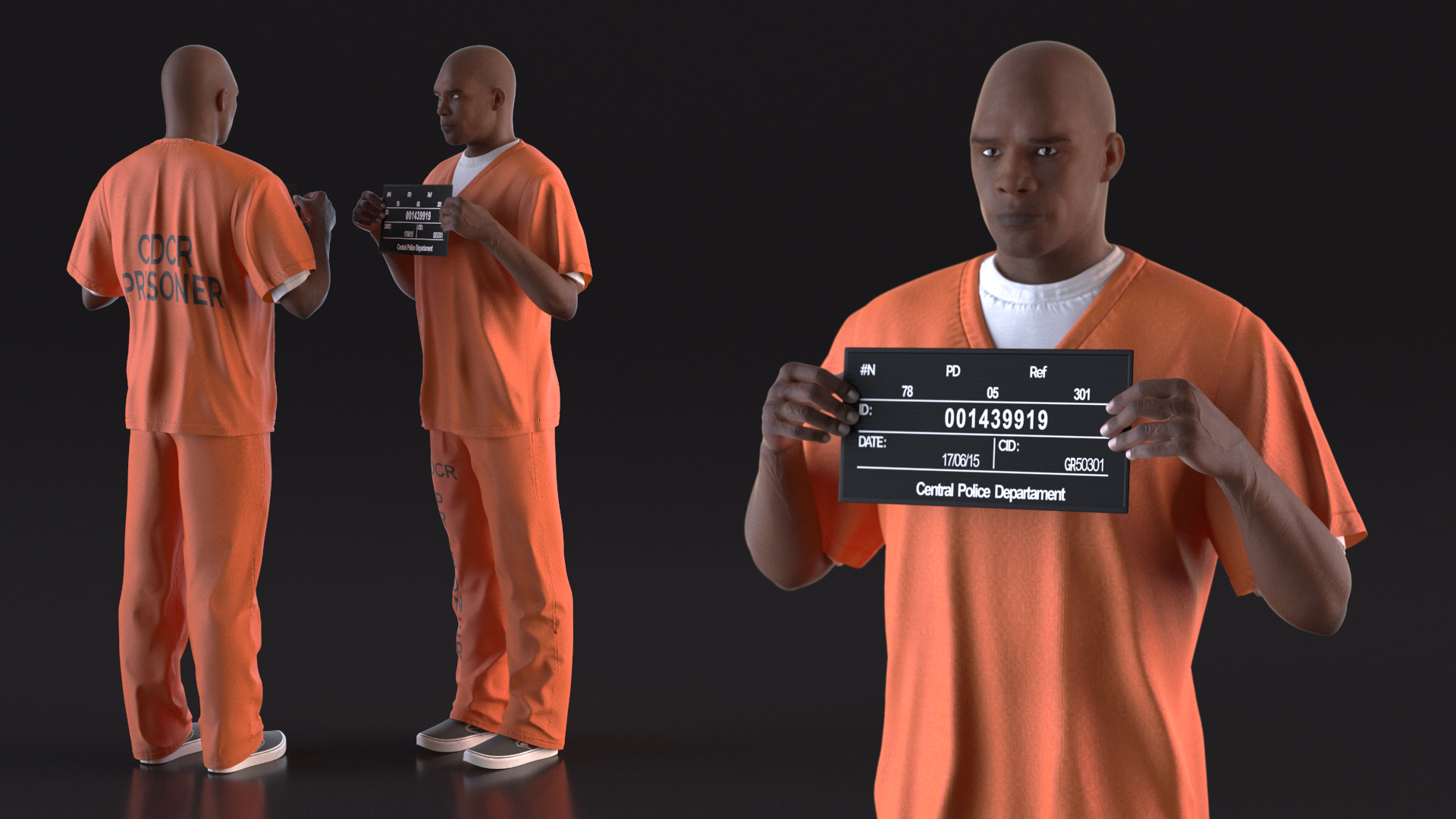 3D Black Male Prisoner with Mugshot Board model