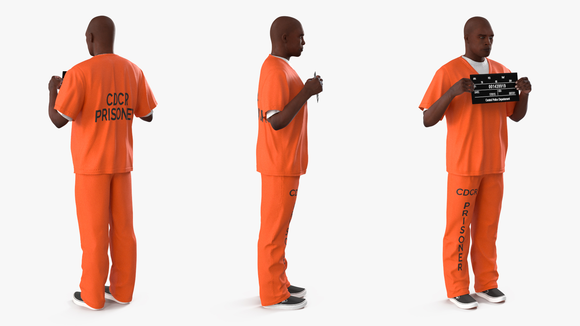 3D Black Male Prisoner with Mugshot Board model