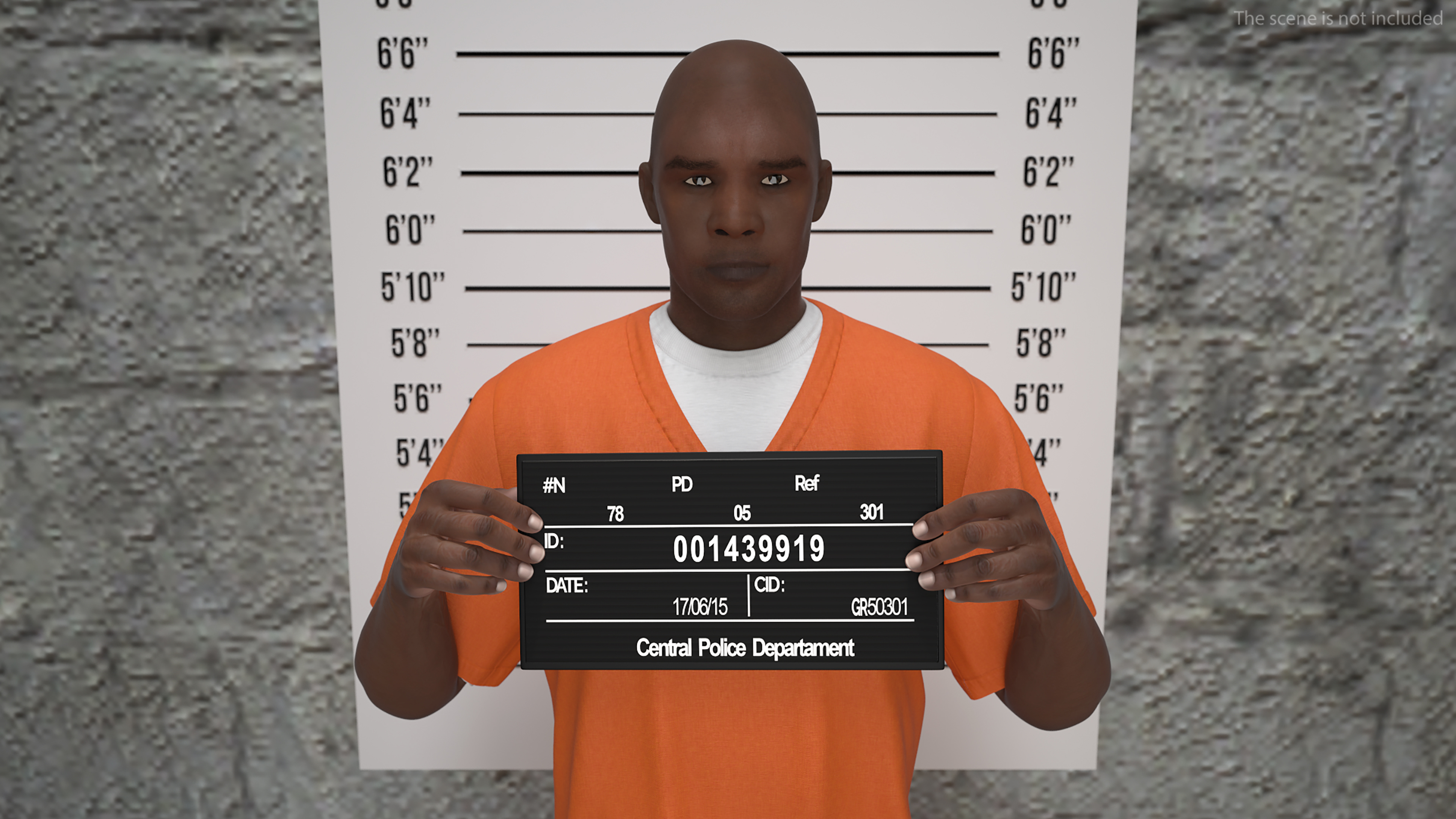 3D Black Male Prisoner with Mugshot Board model