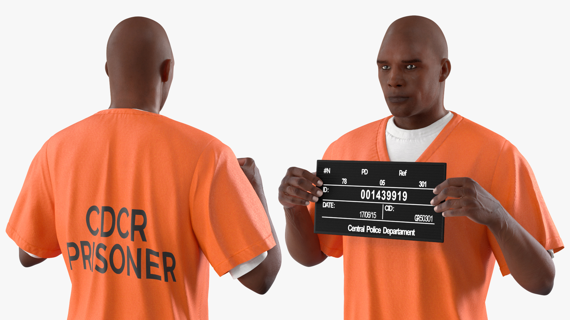 3D Black Male Prisoner with Mugshot Board model