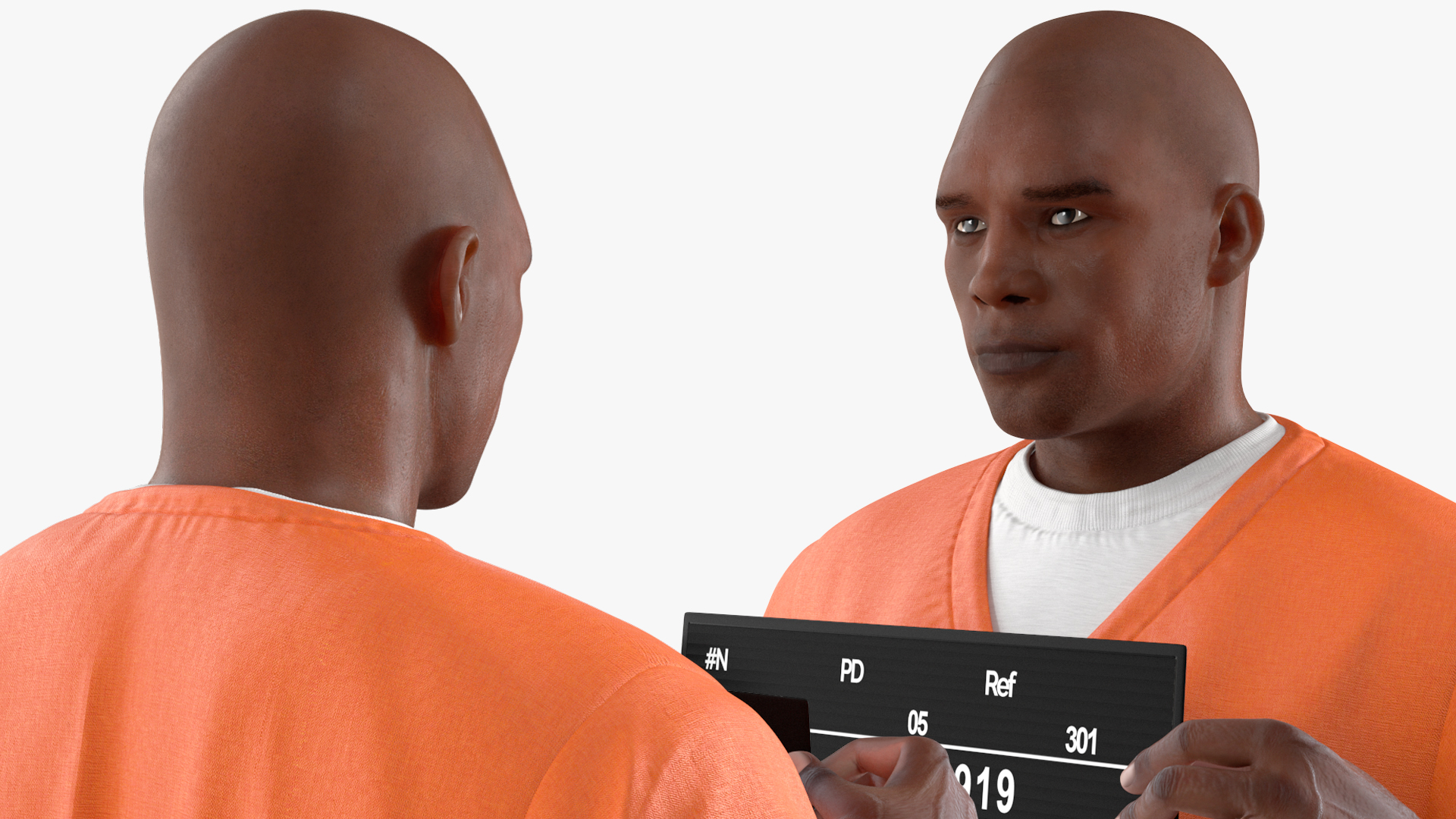 3D Black Male Prisoner with Mugshot Board model