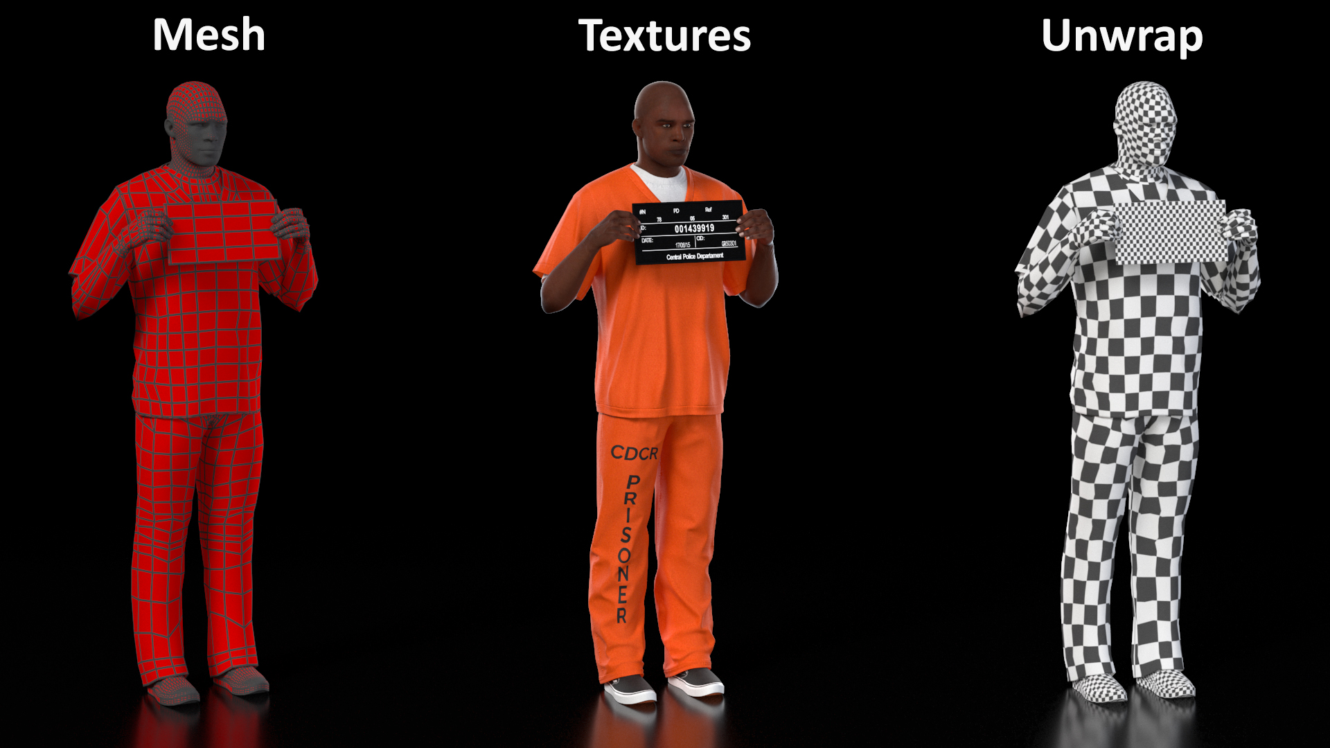 3D Black Male Prisoner with Mugshot Board model