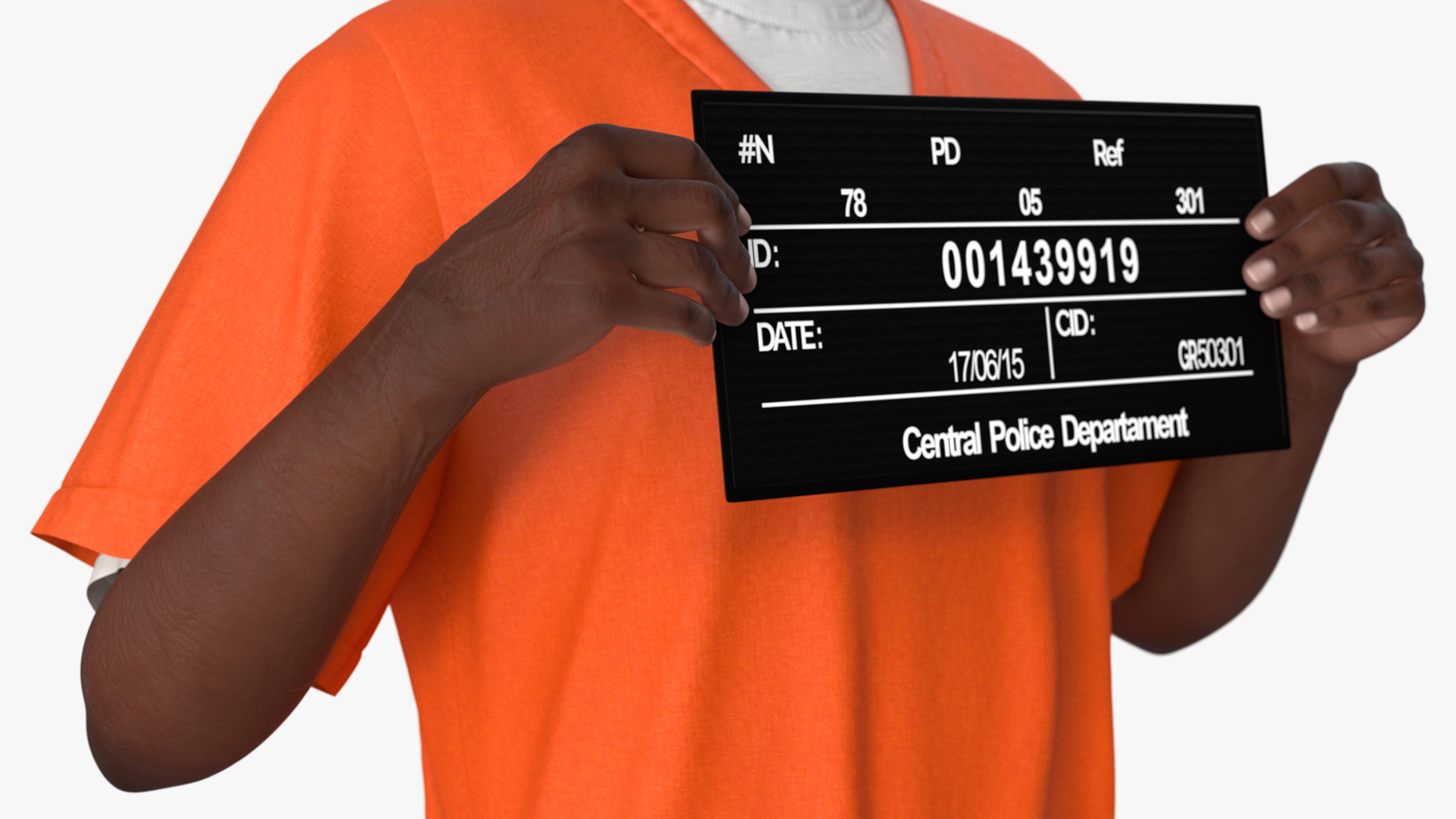 3D Black Male Prisoner with Mugshot Board model