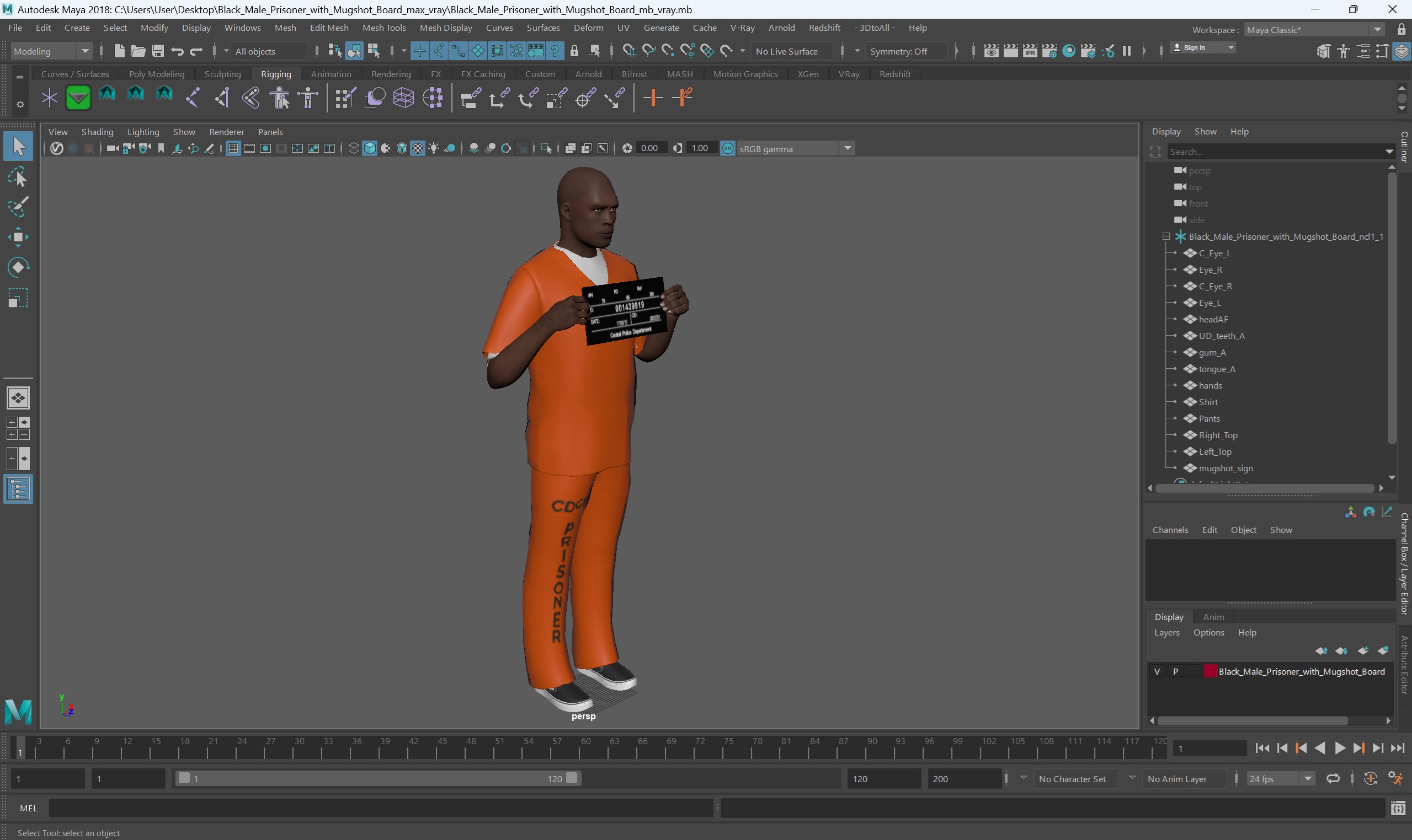 3D Black Male Prisoner with Mugshot Board model