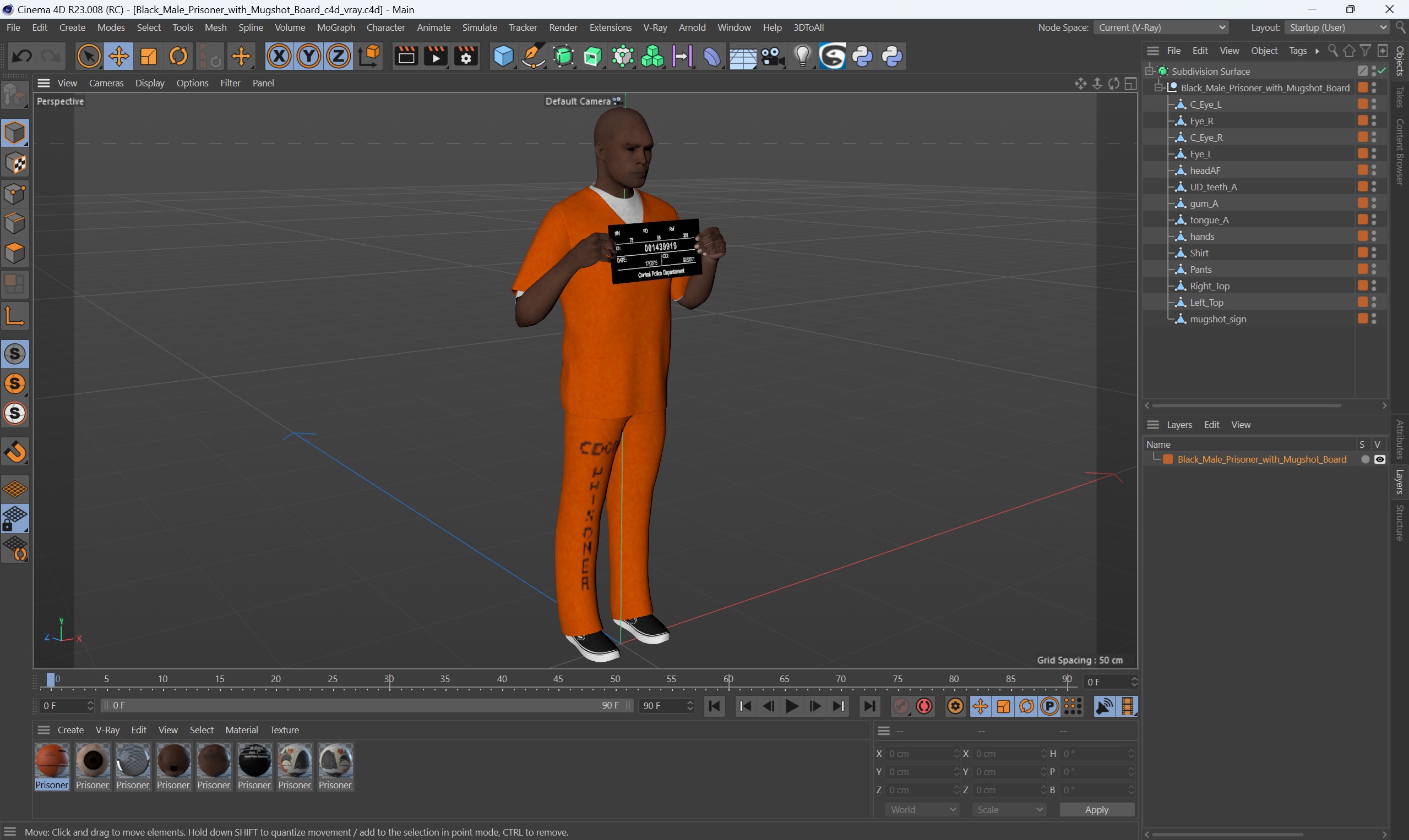 3D Black Male Prisoner with Mugshot Board model