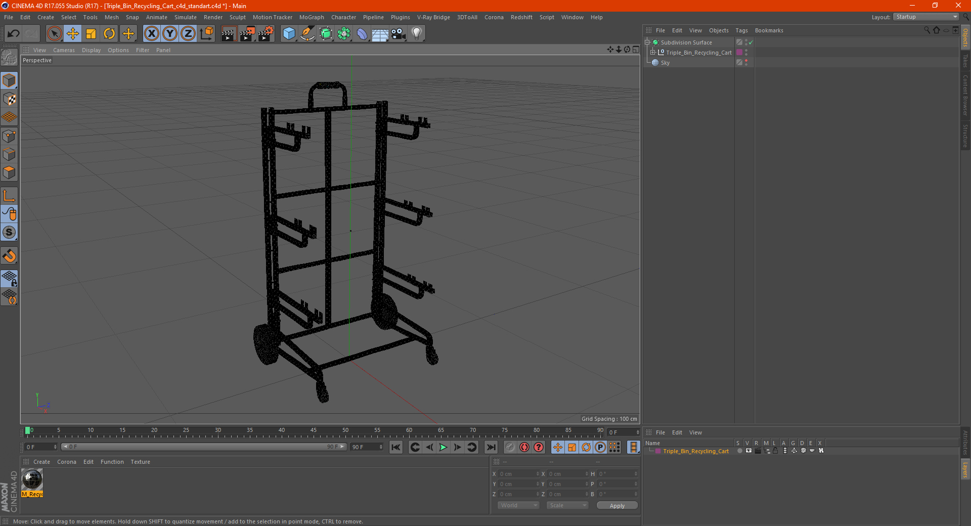 3D model Triple Bin Recycling Cart