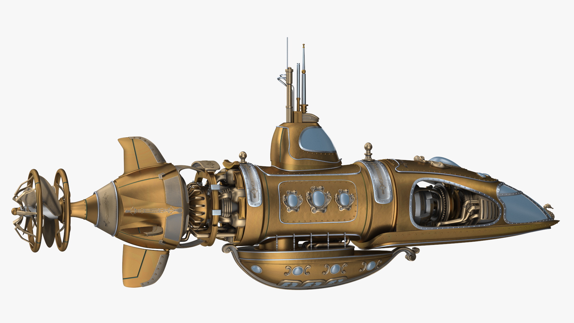 Fantasy Steampunk Submarine Bronze 3D model