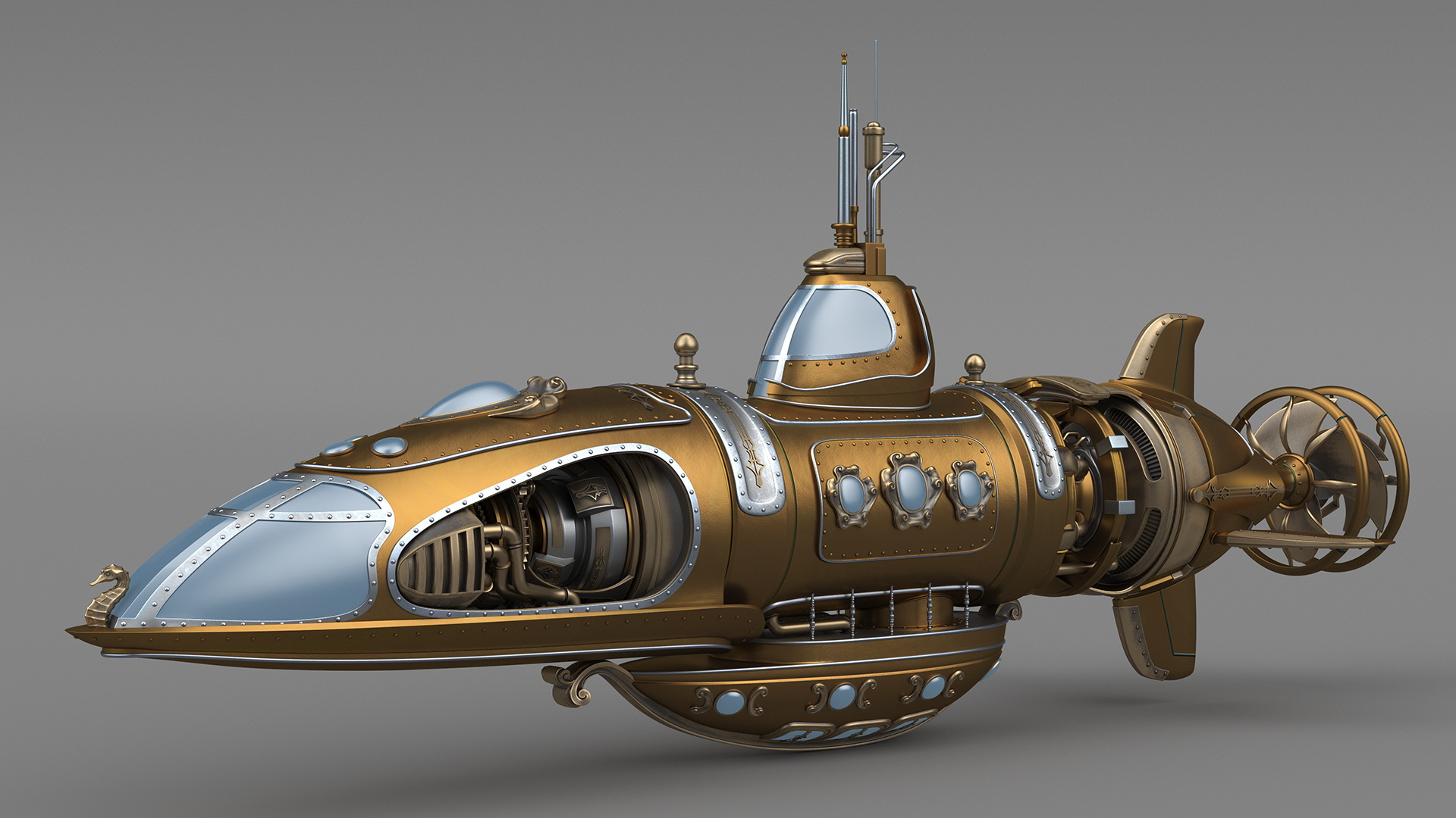 Fantasy Steampunk Submarine Bronze 3D model