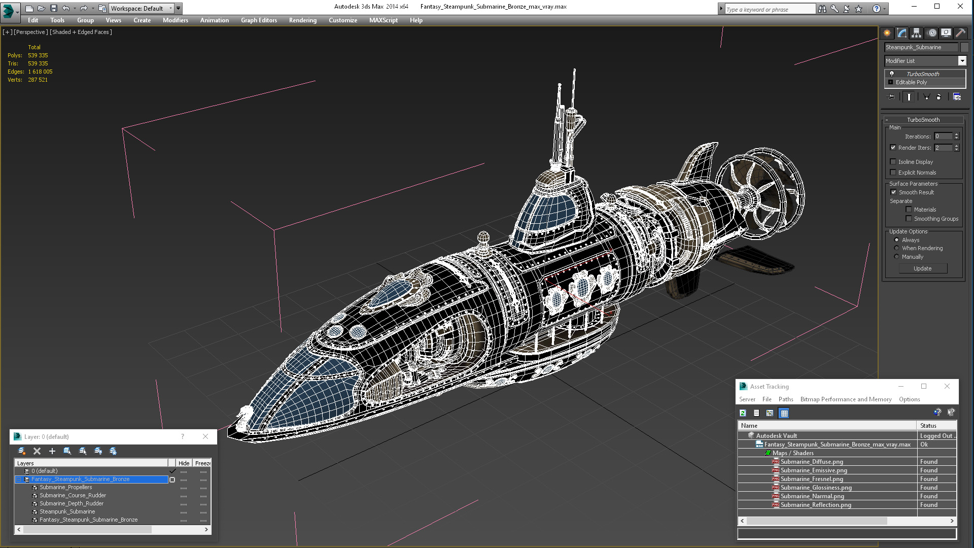 Fantasy Steampunk Submarine Bronze 3D model