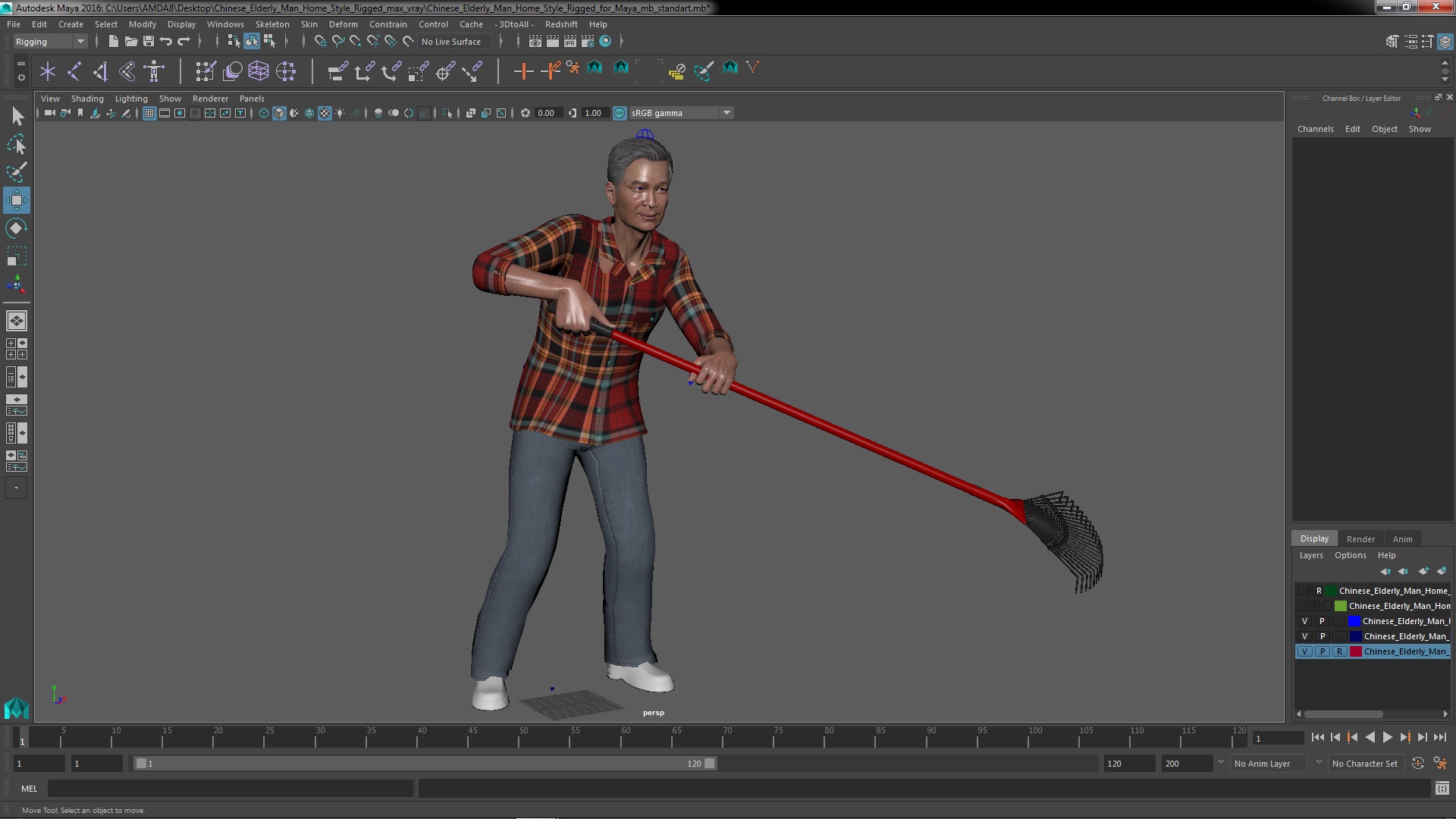 3D Chinese Elderly Man Home Style Rigged for Maya