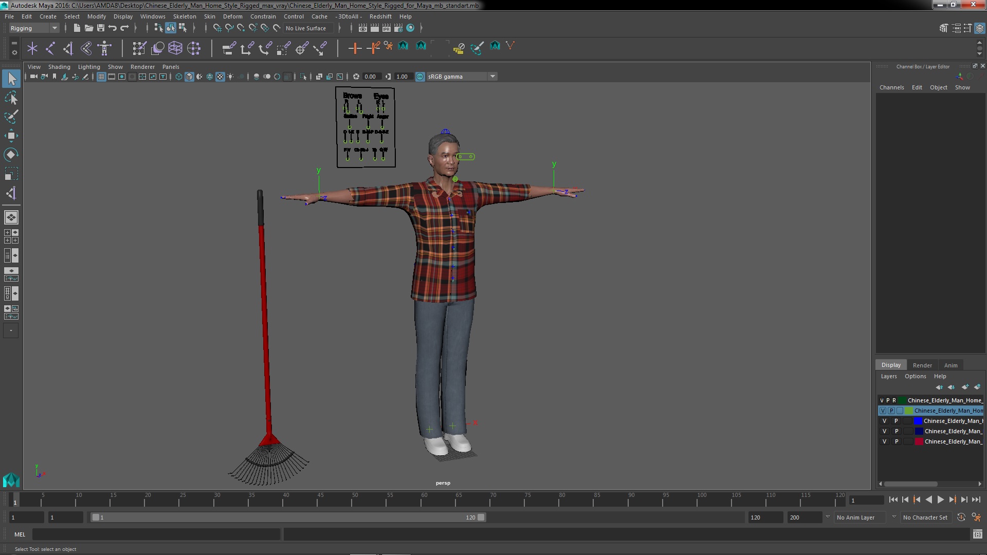 3D Chinese Elderly Man Home Style Rigged for Maya