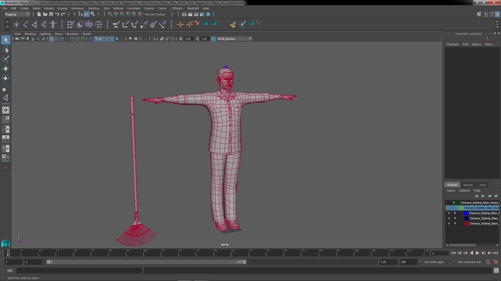 3D Chinese Elderly Man Home Style Rigged for Maya