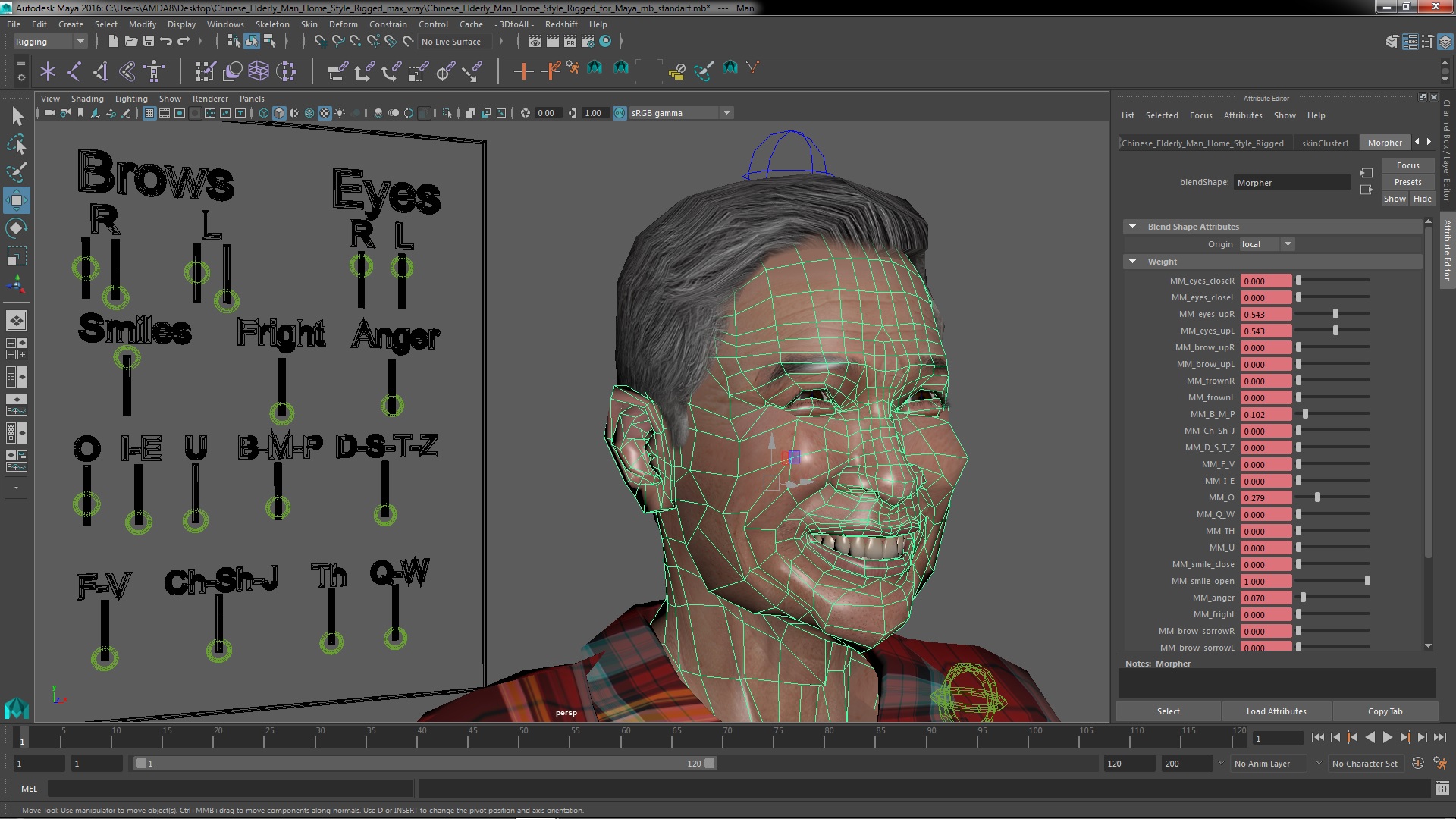 3D Chinese Elderly Man Home Style Rigged for Maya