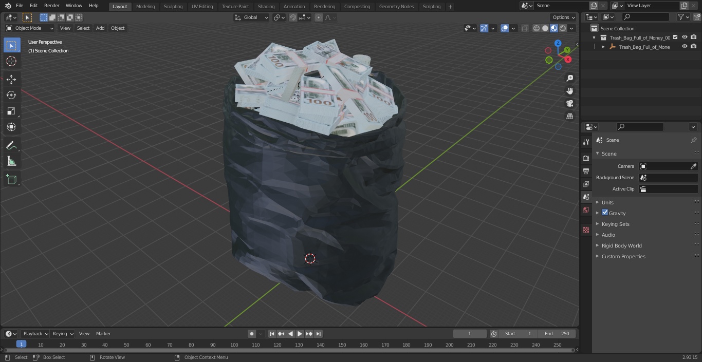 3D Trash Bag Full of Money model