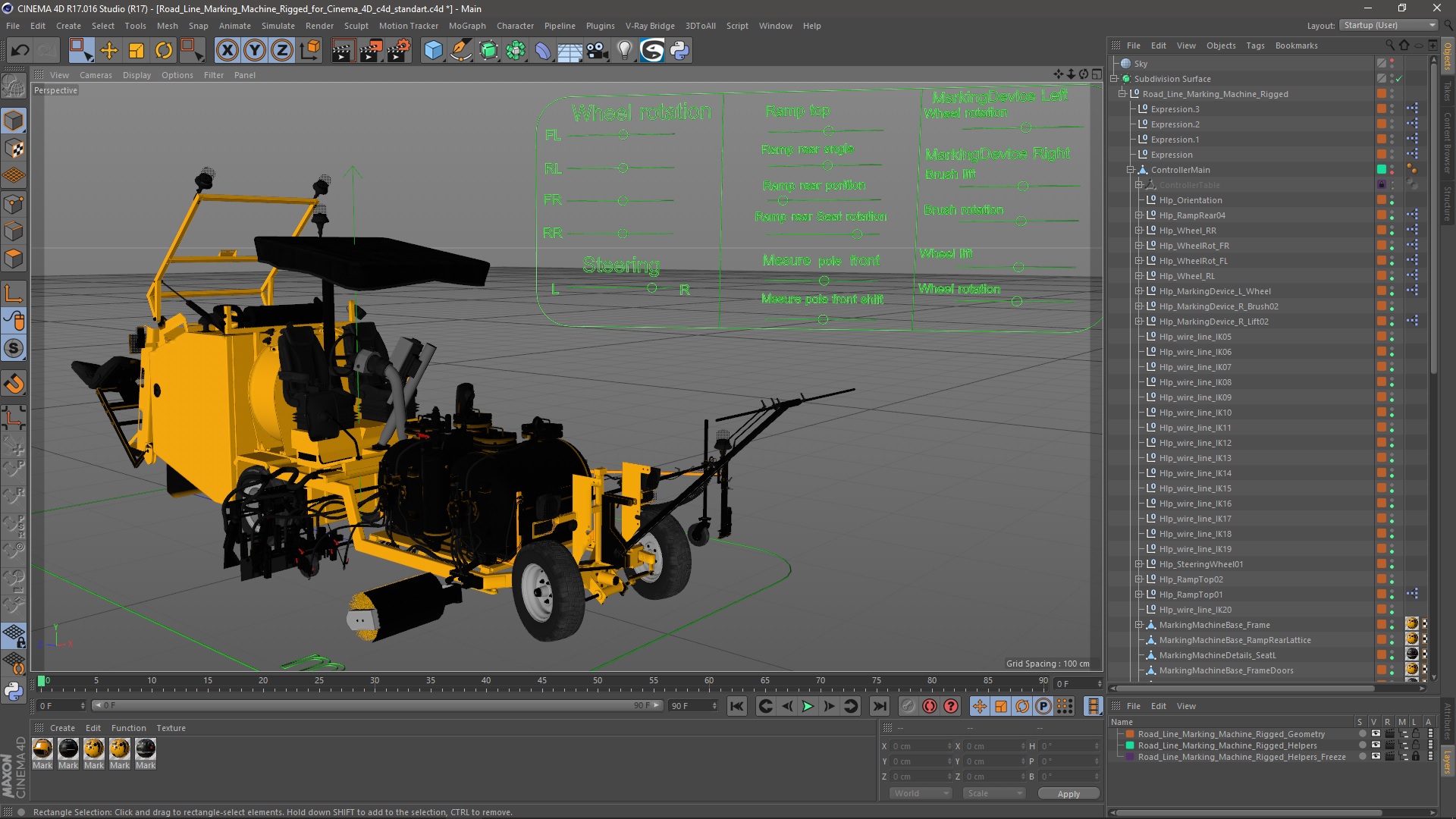 3D Road Line Marking Machine Rigged for Cinema 4D