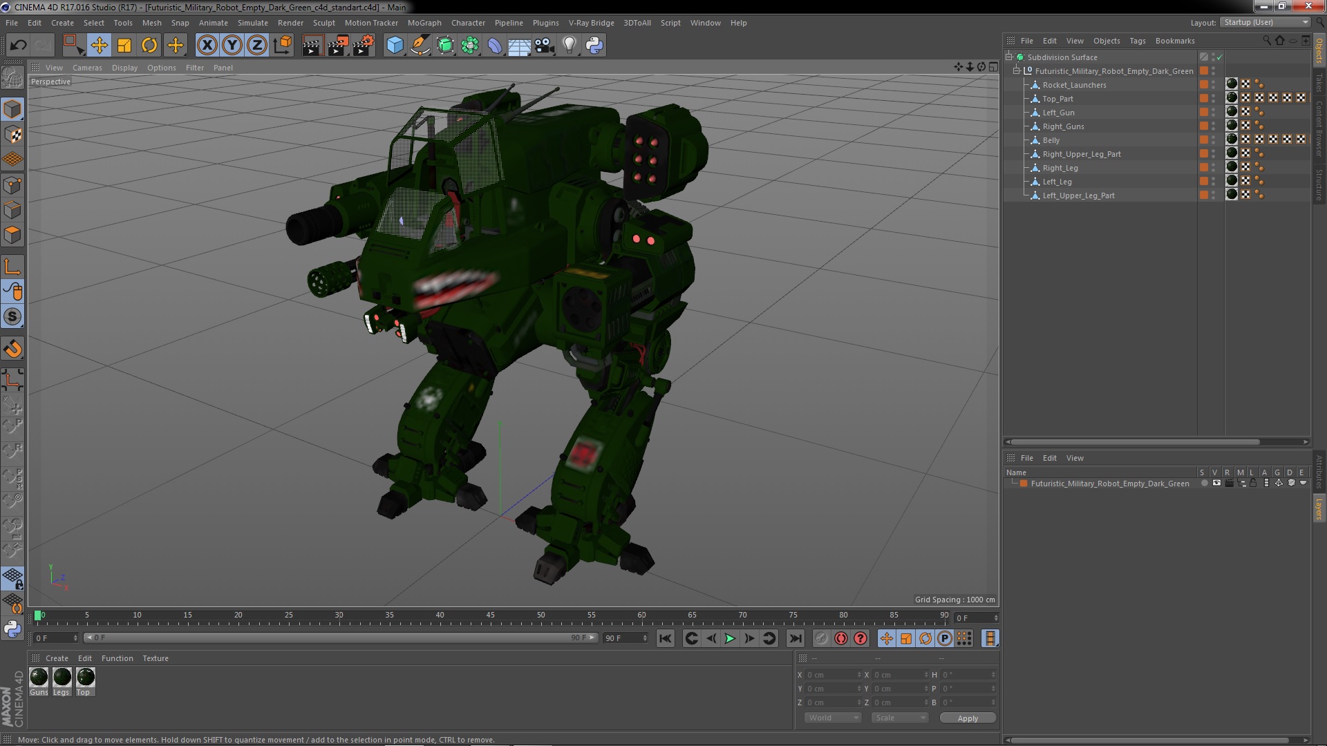 Futuristic Military Robot Empty Dark Green 3D