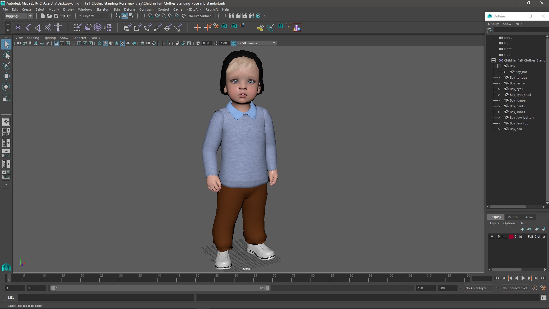 3D model Child in Fall Clothes Standing Pose