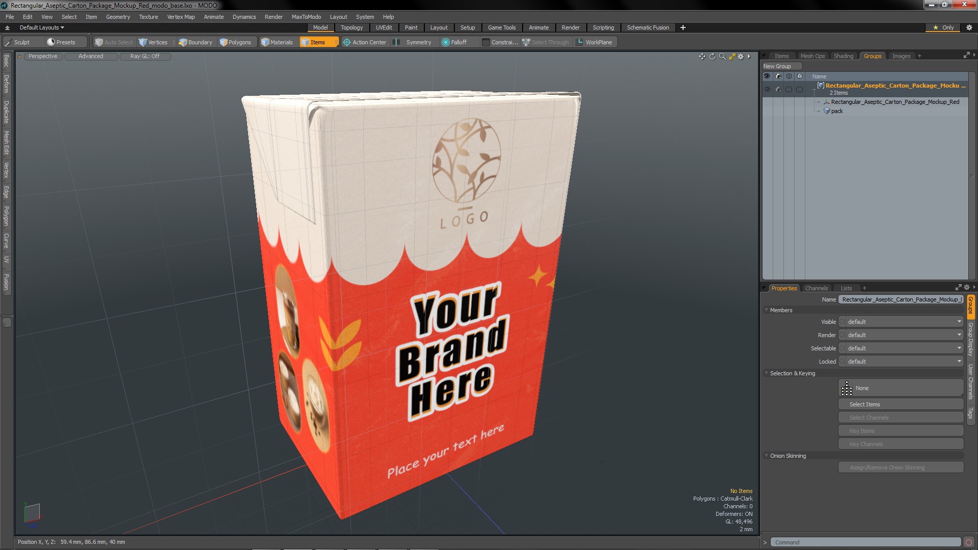 3D model Rectangular Aseptic Carton Package Mockup Red