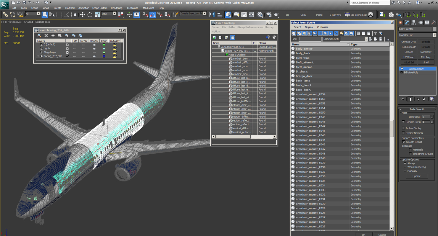 3D Boeing 737 900 ER Generic with Cabin