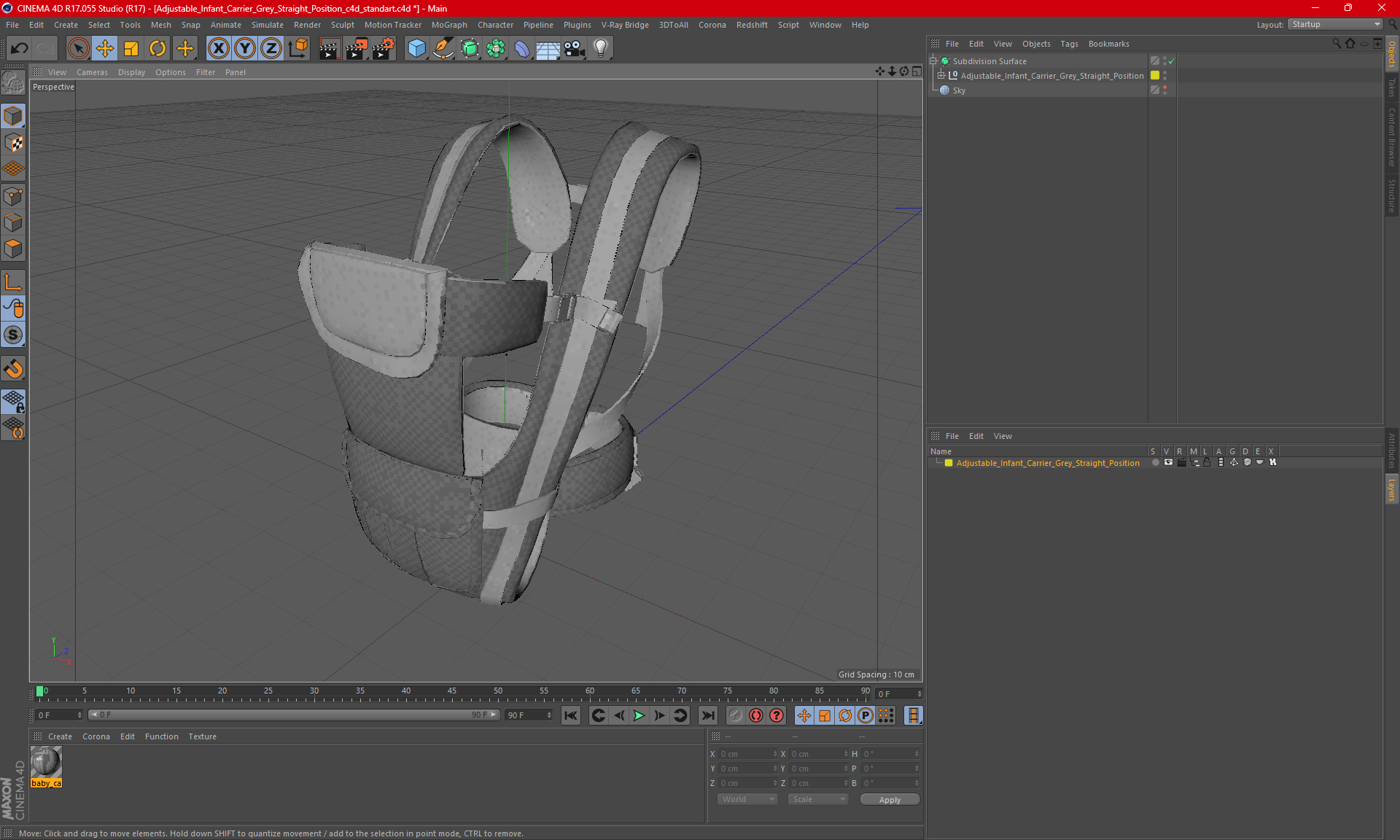 3D Adjustable Infant Carrier Grey Straight Position model