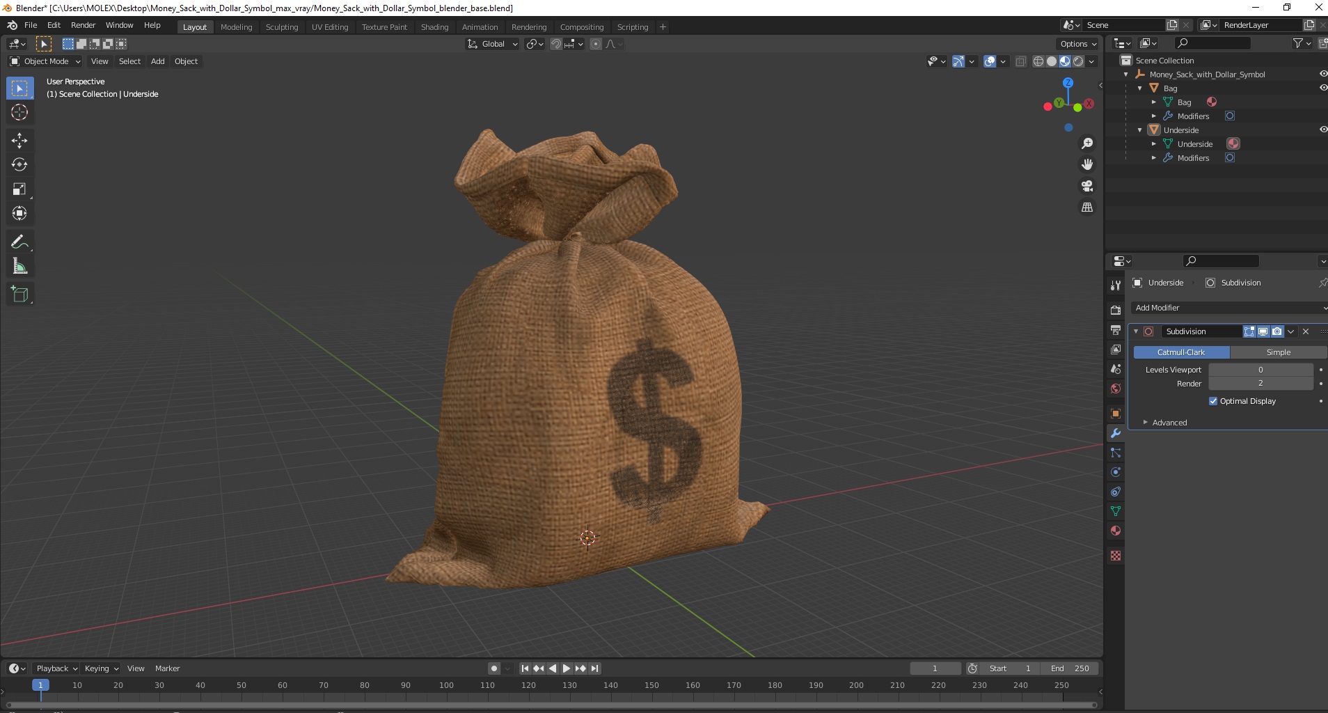 Money Sack with Dollar Symbol 3D model