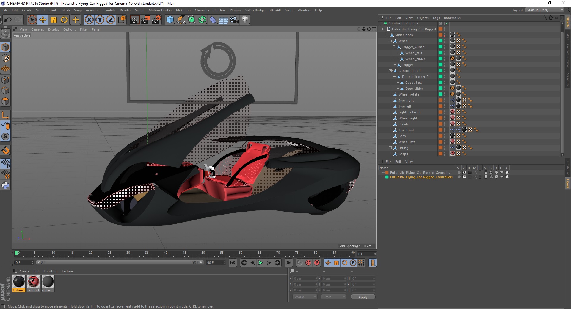 Futuristic Flying Car Rigged for Cinema 4D 3D