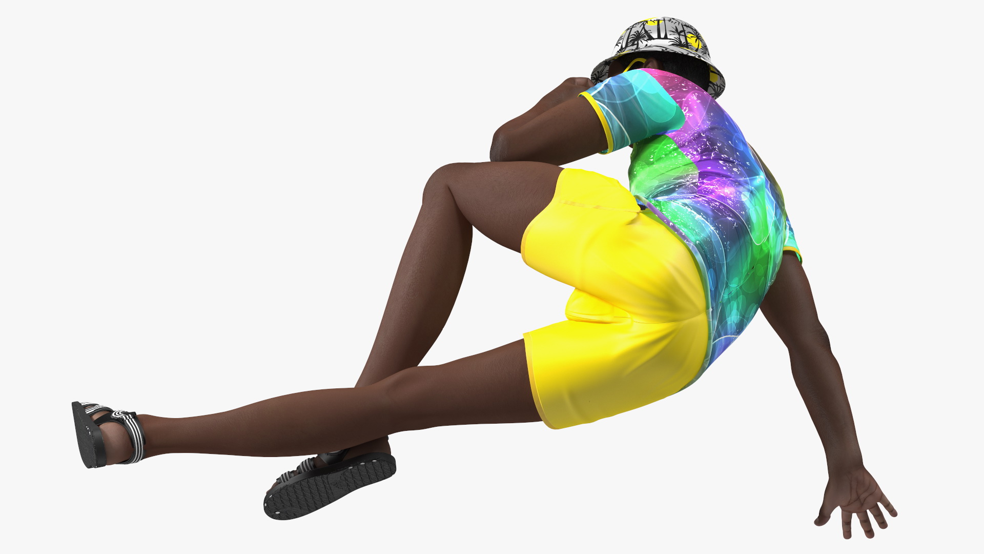 3D Dark Skin Teenager Beach Style Sitting Pose model