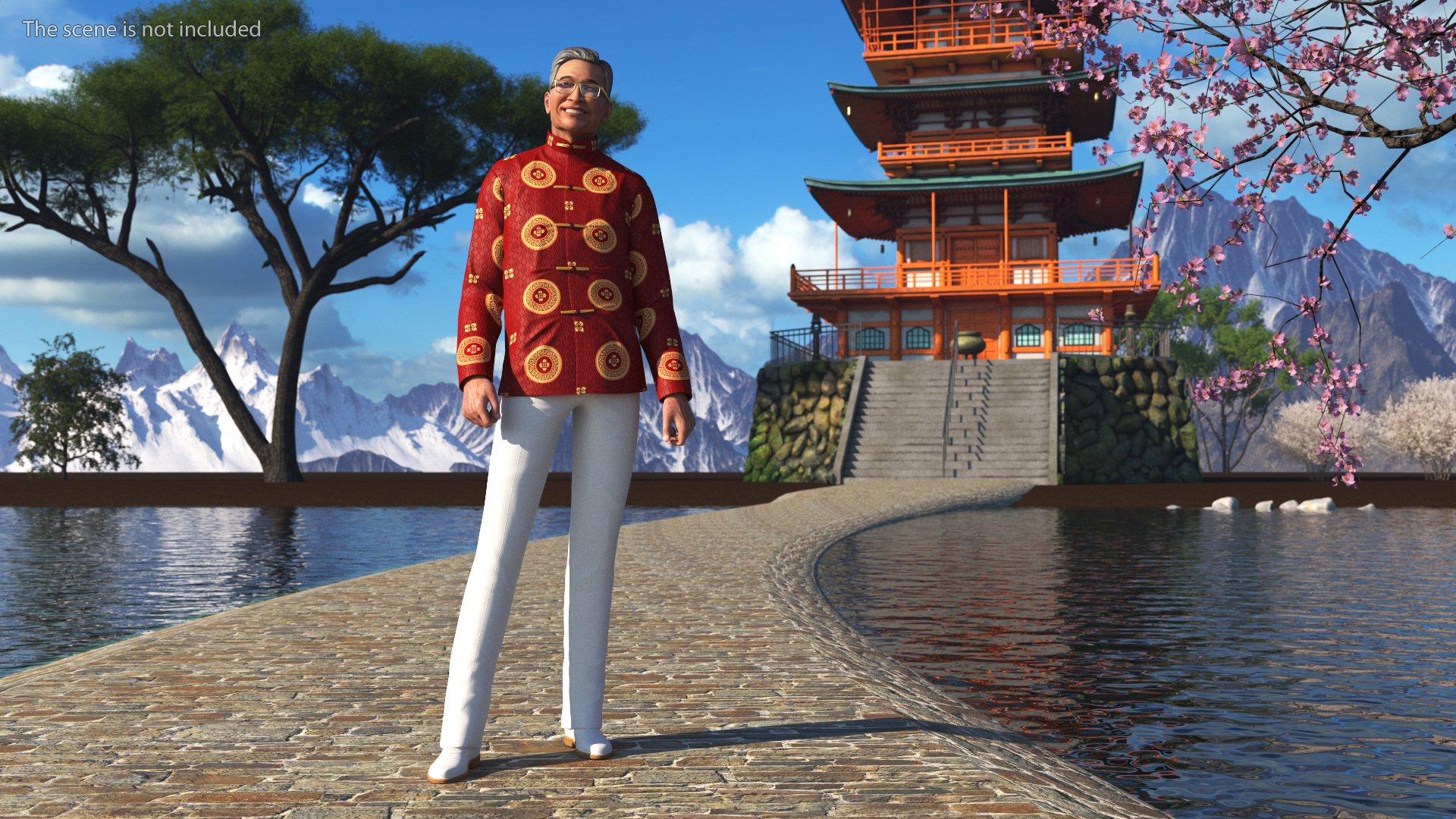 3D Chinese Older Man in Traditional Clothing