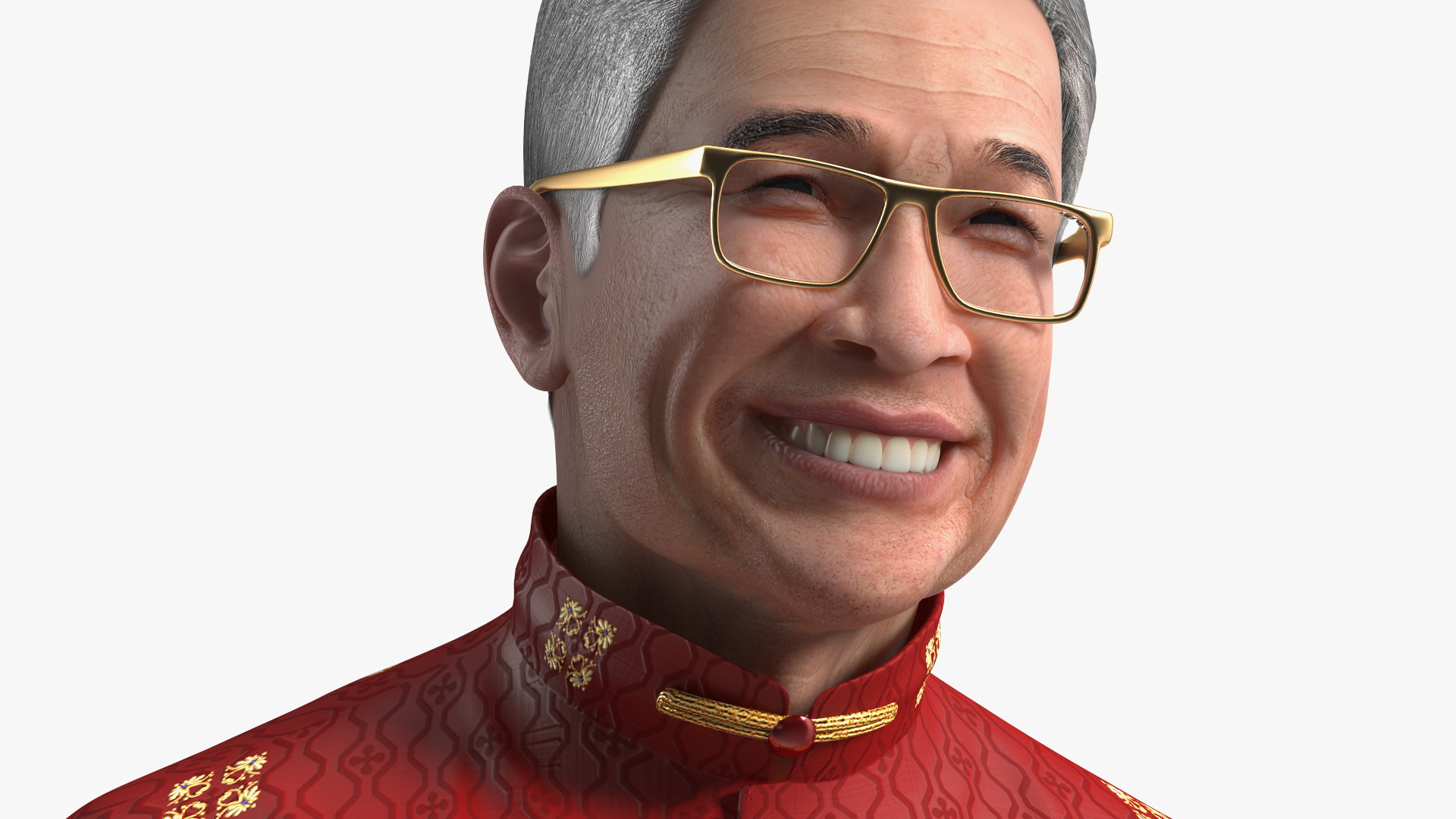 3D Chinese Older Man in Traditional Clothing