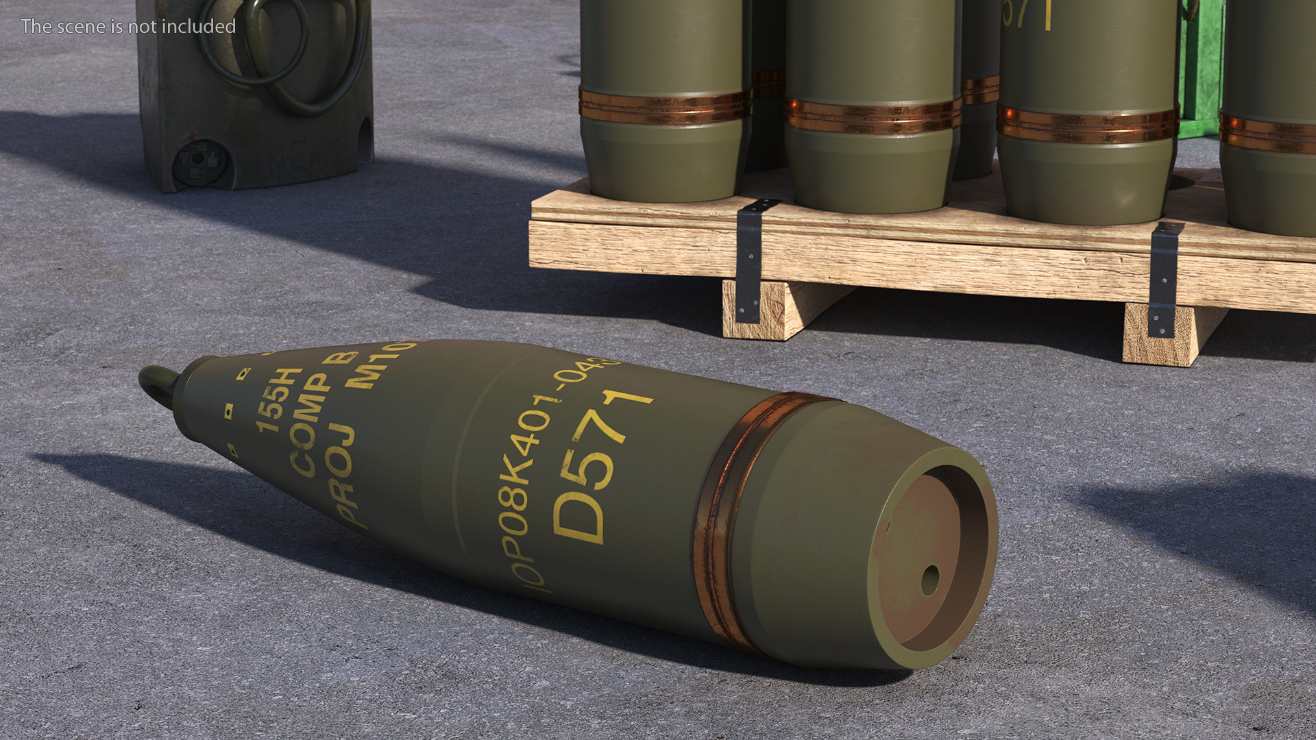 3D Military Artillery Shells 155mm in Transport Pallet