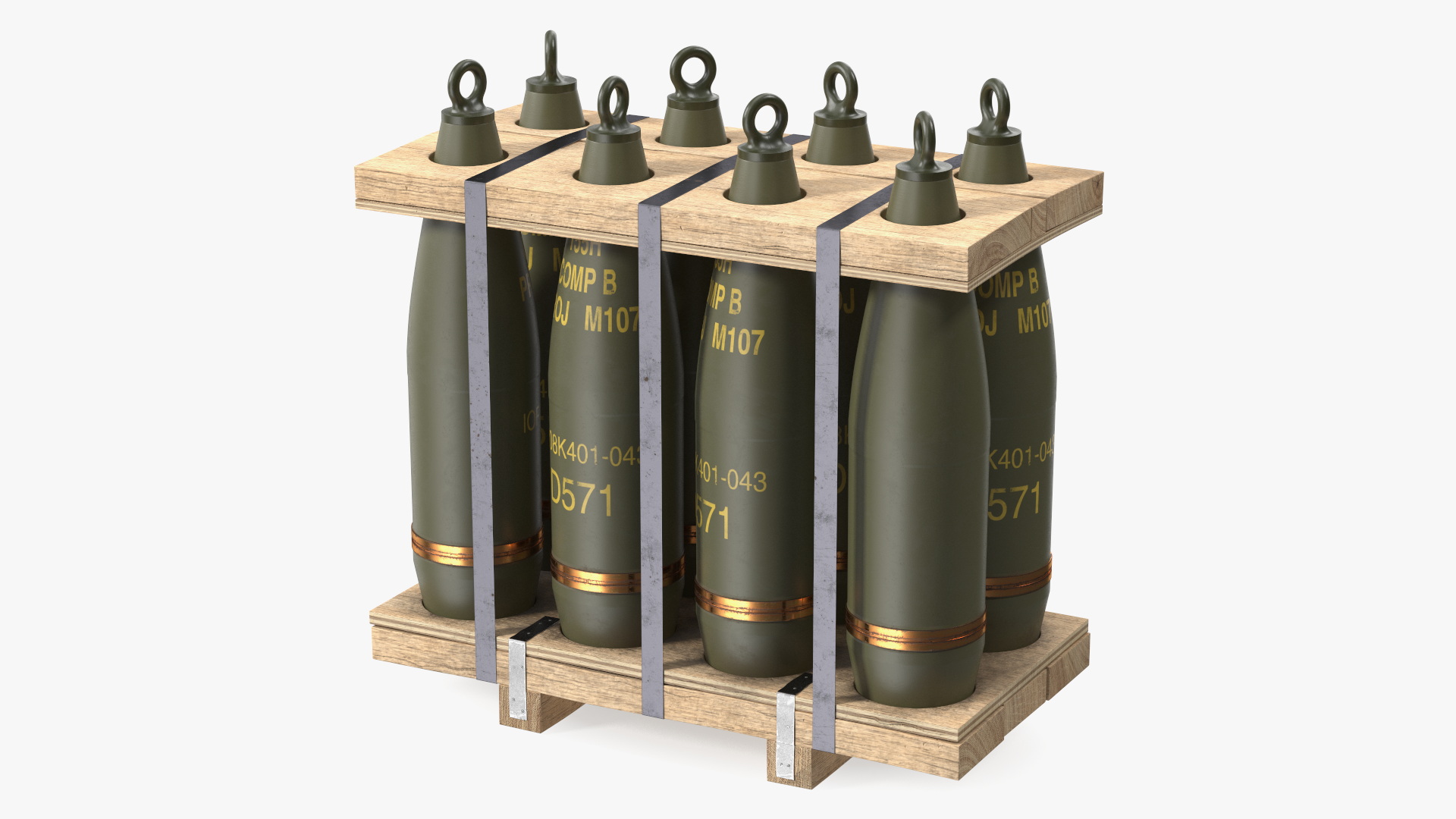 3D Military Artillery Shells 155mm in Transport Pallet