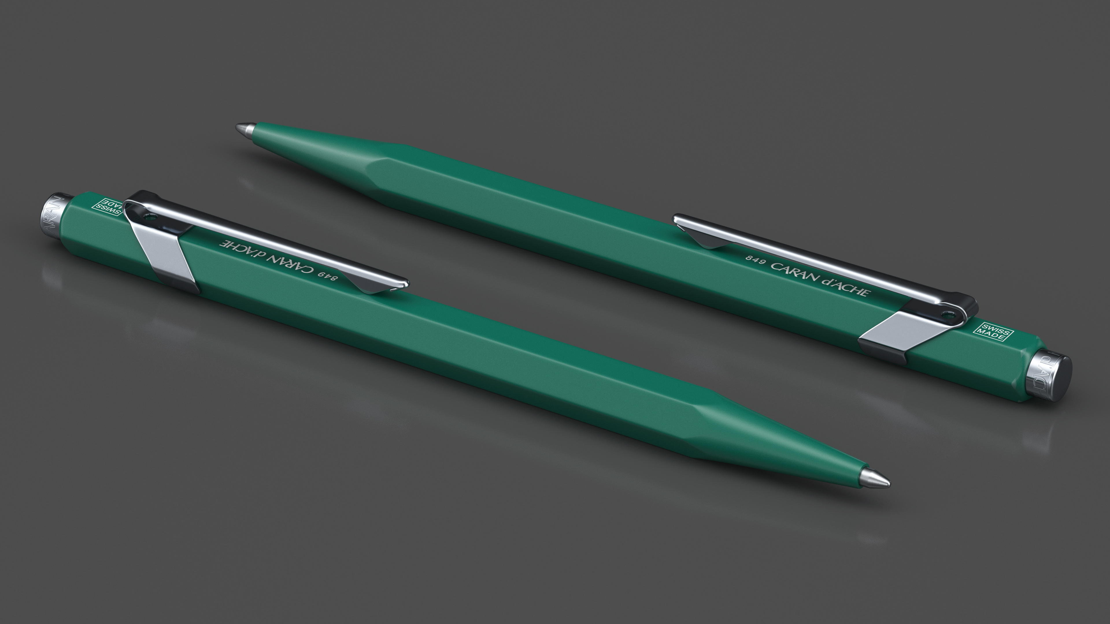 Ball Pen Rolex Caran dAche Silver Green 3D model