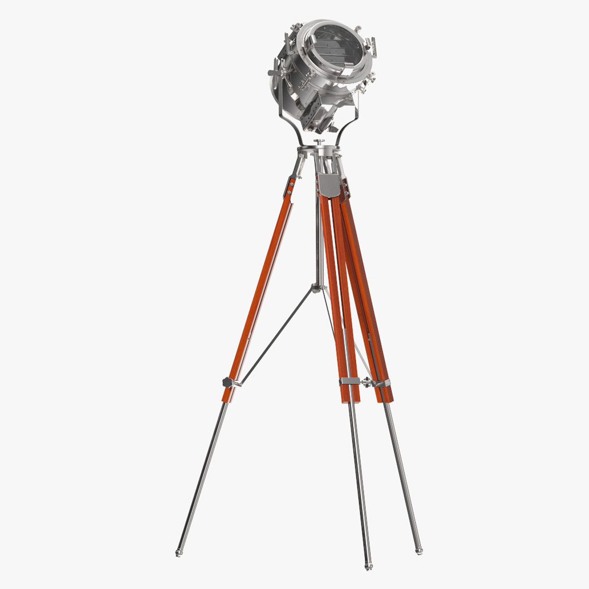 Retro Searchlight Lamp Wooden Tripod Rigged for Maya 3D