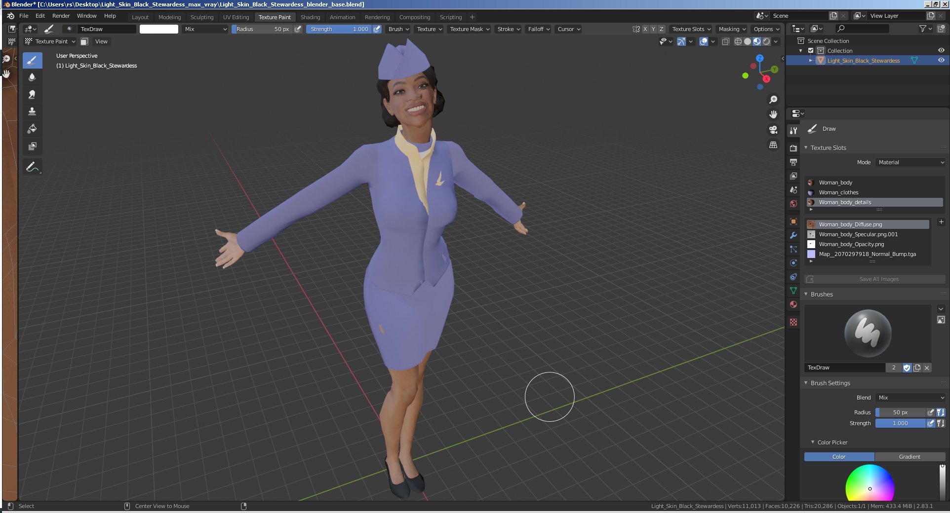 Light Skin Black Stewardess 3D