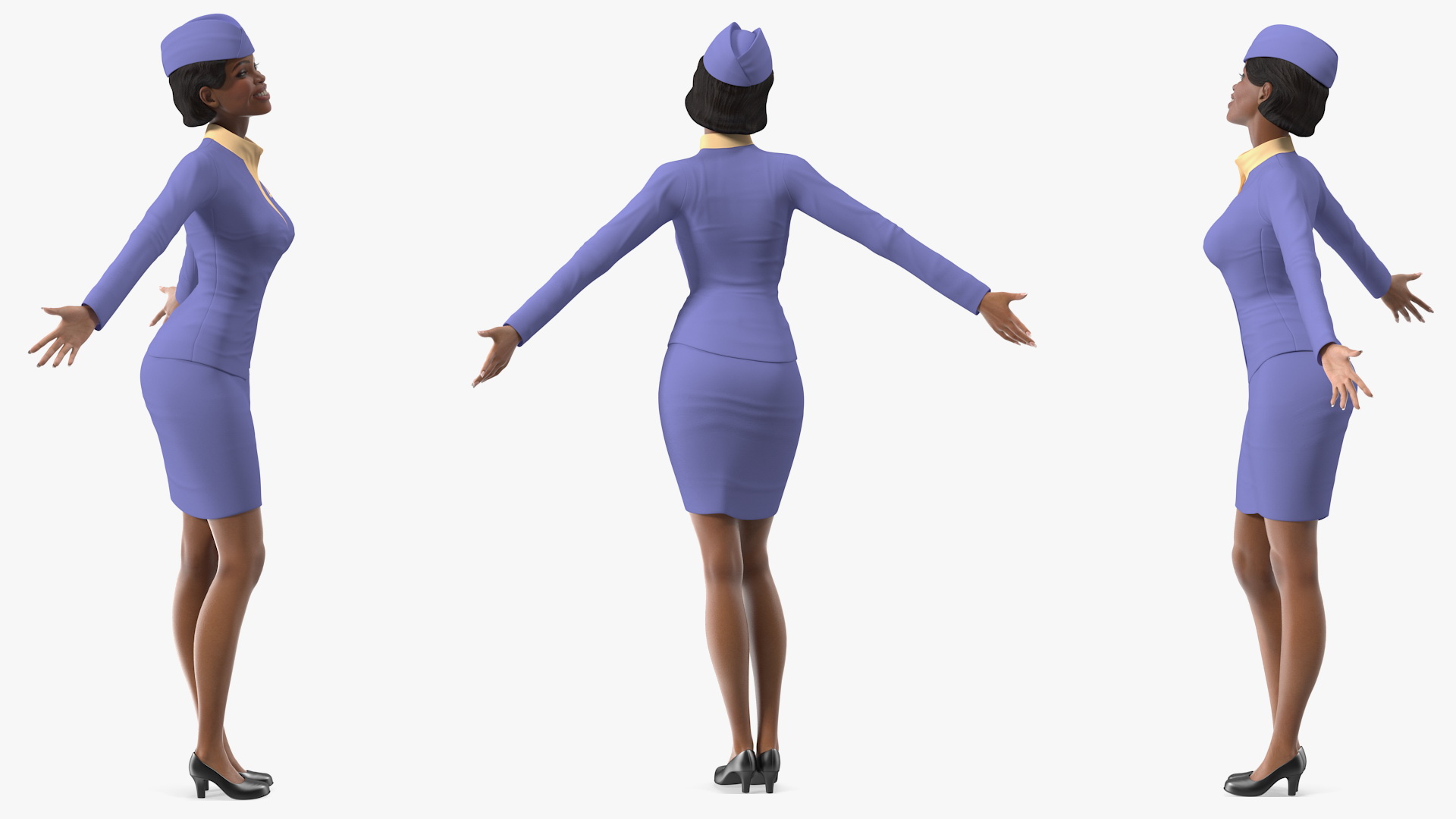 Light Skin Black Stewardess 3D