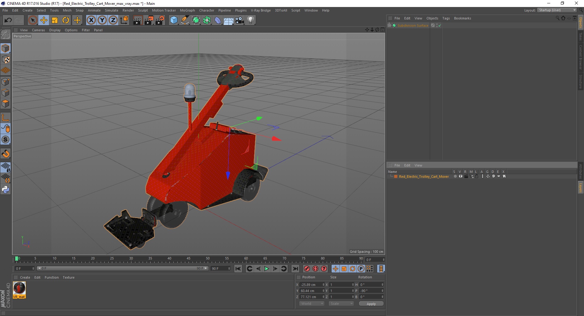 3D Red Electric Trolley Cart Mover