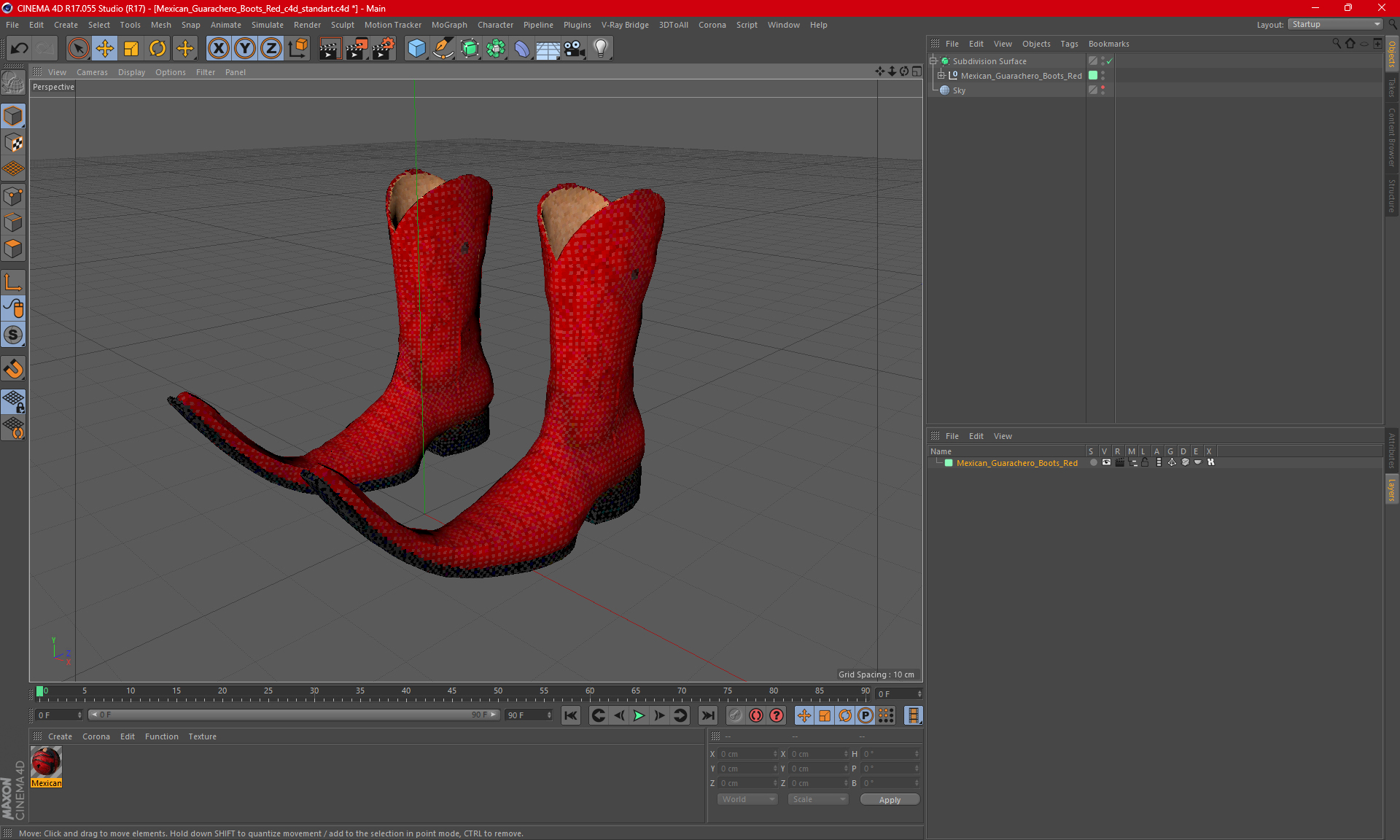 3D Mexican Guarachero Boots Red model